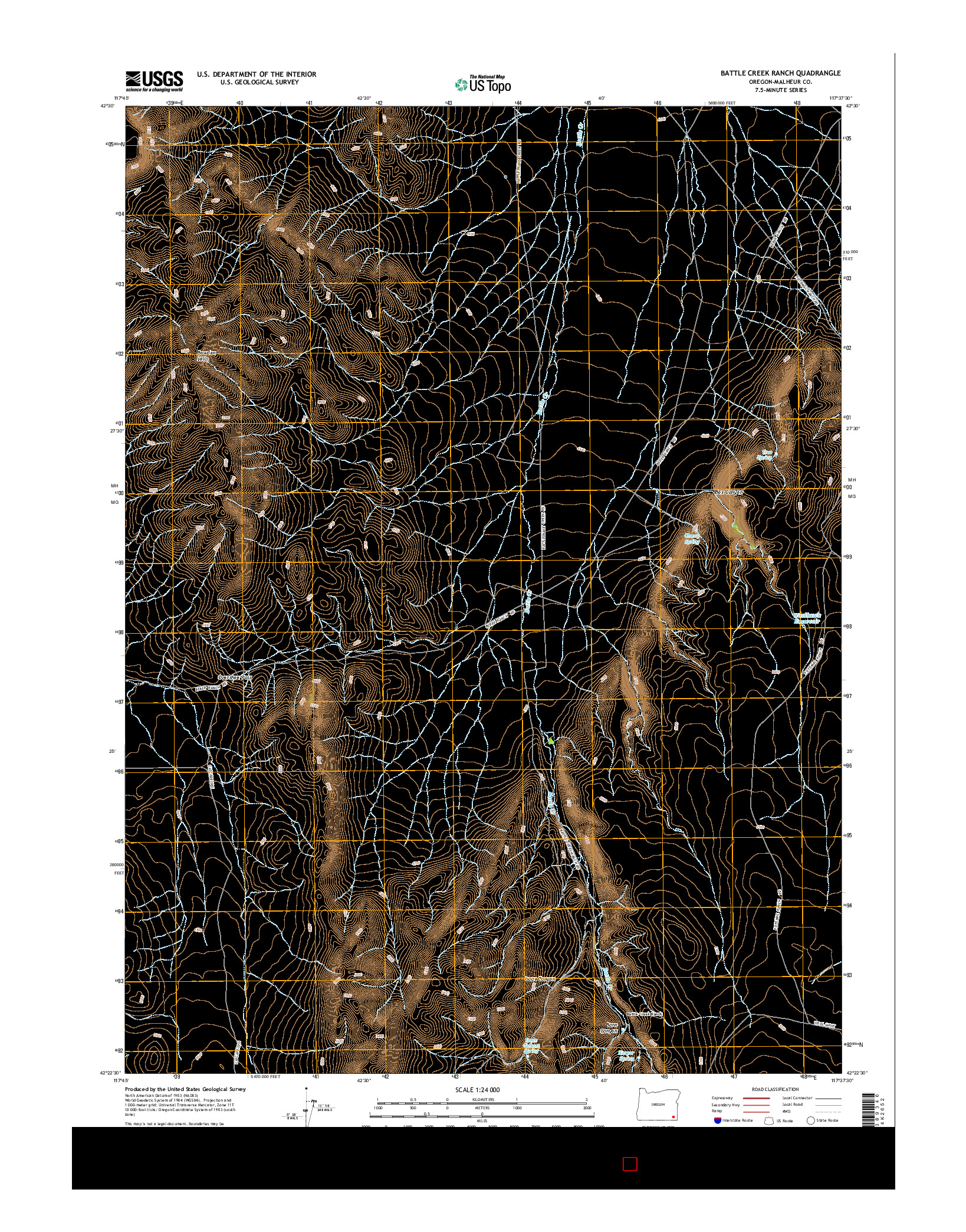 USGS US TOPO 7.5-MINUTE MAP FOR BATTLE CREEK RANCH, OR 2014