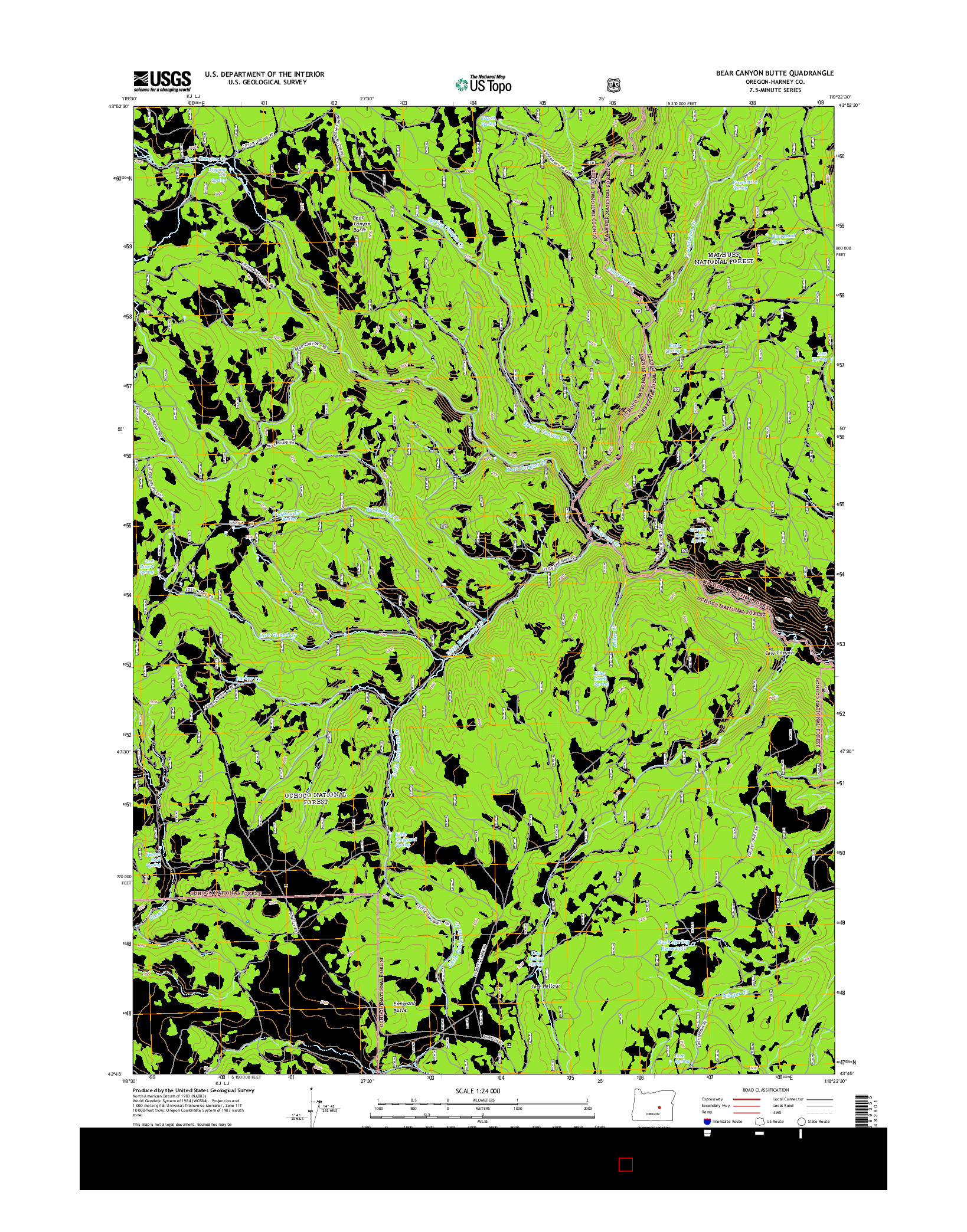 USGS US TOPO 7.5-MINUTE MAP FOR BEAR CANYON BUTTE, OR 2014