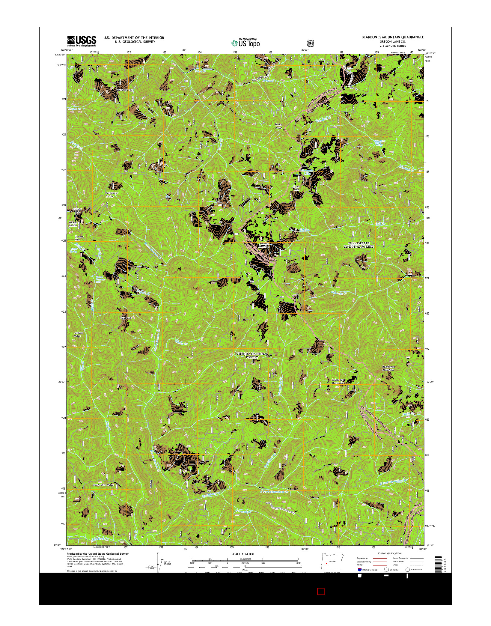USGS US TOPO 7.5-MINUTE MAP FOR BEARBONES MOUNTAIN, OR 2014