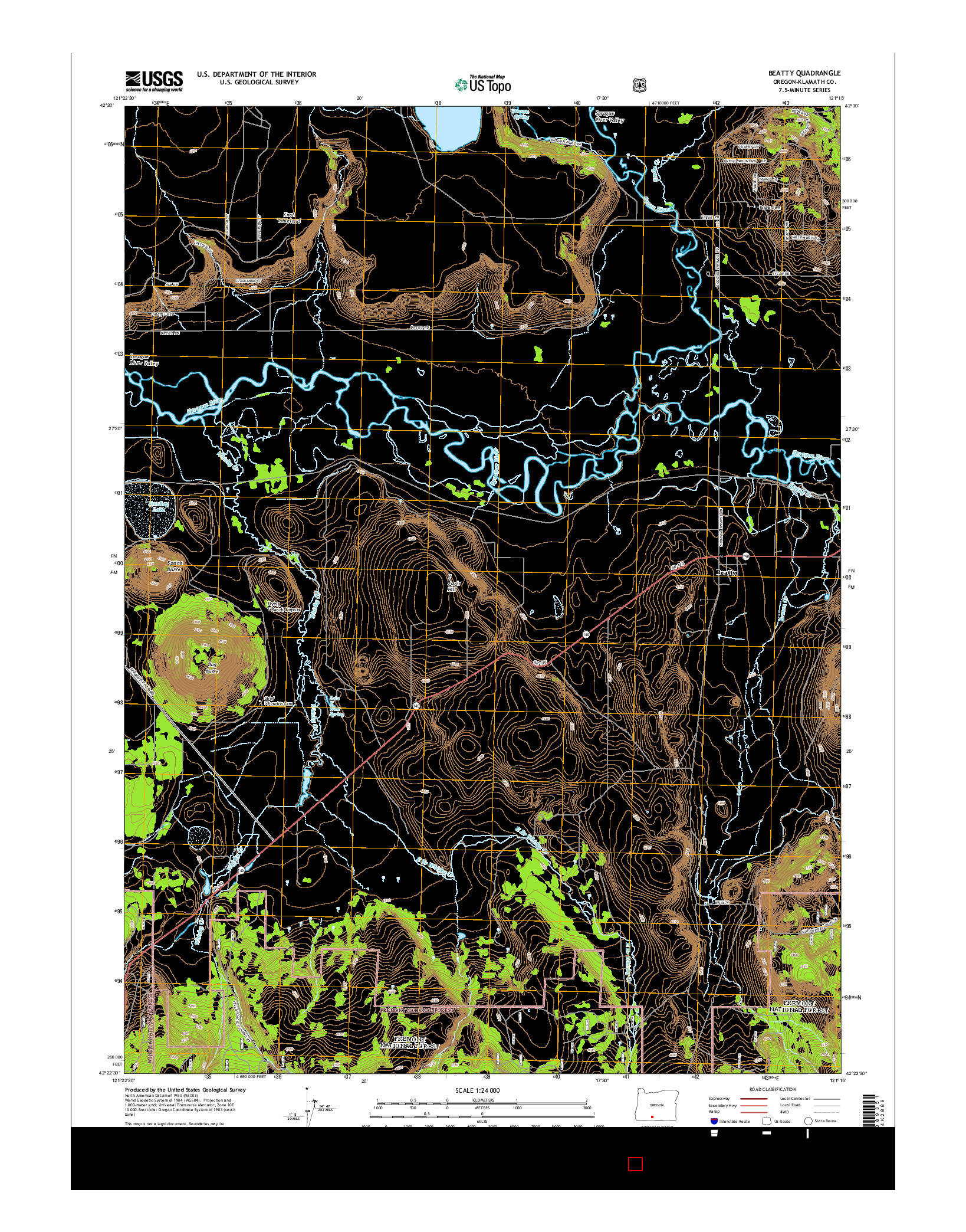 USGS US TOPO 7.5-MINUTE MAP FOR BEATTY, OR 2014