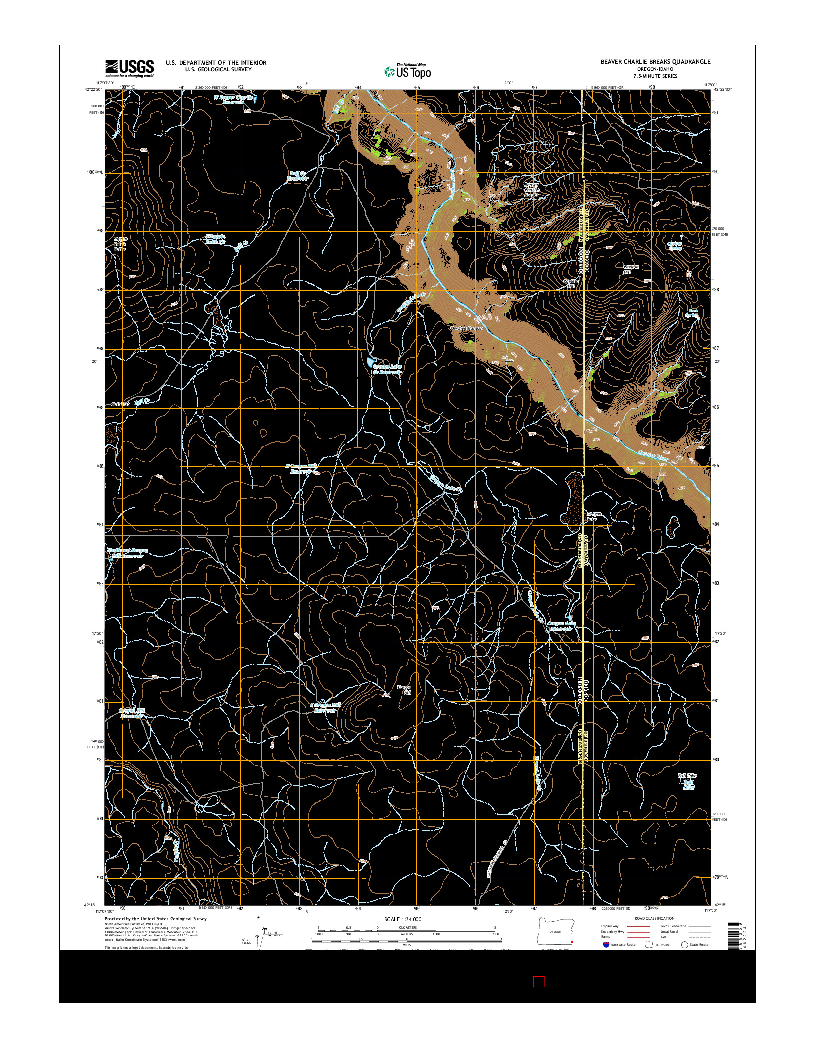 USGS US TOPO 7.5-MINUTE MAP FOR BEAVER CHARLIE BREAKS, OR-ID 2014