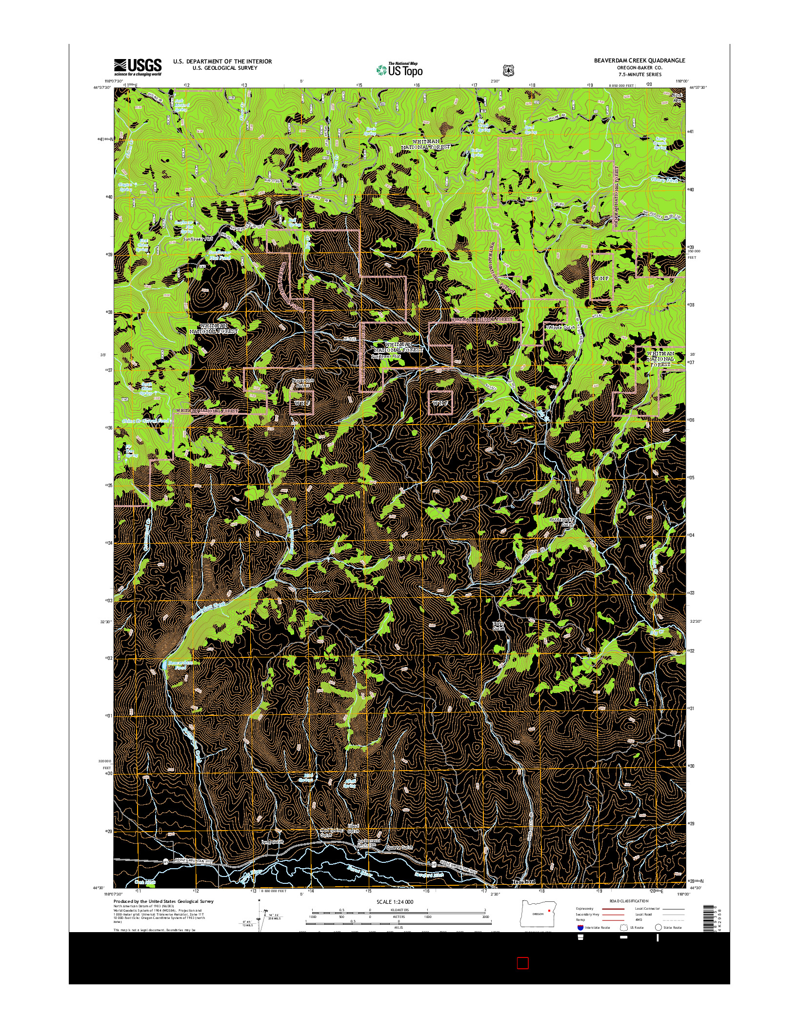 USGS US TOPO 7.5-MINUTE MAP FOR BEAVERDAM CREEK, OR 2014