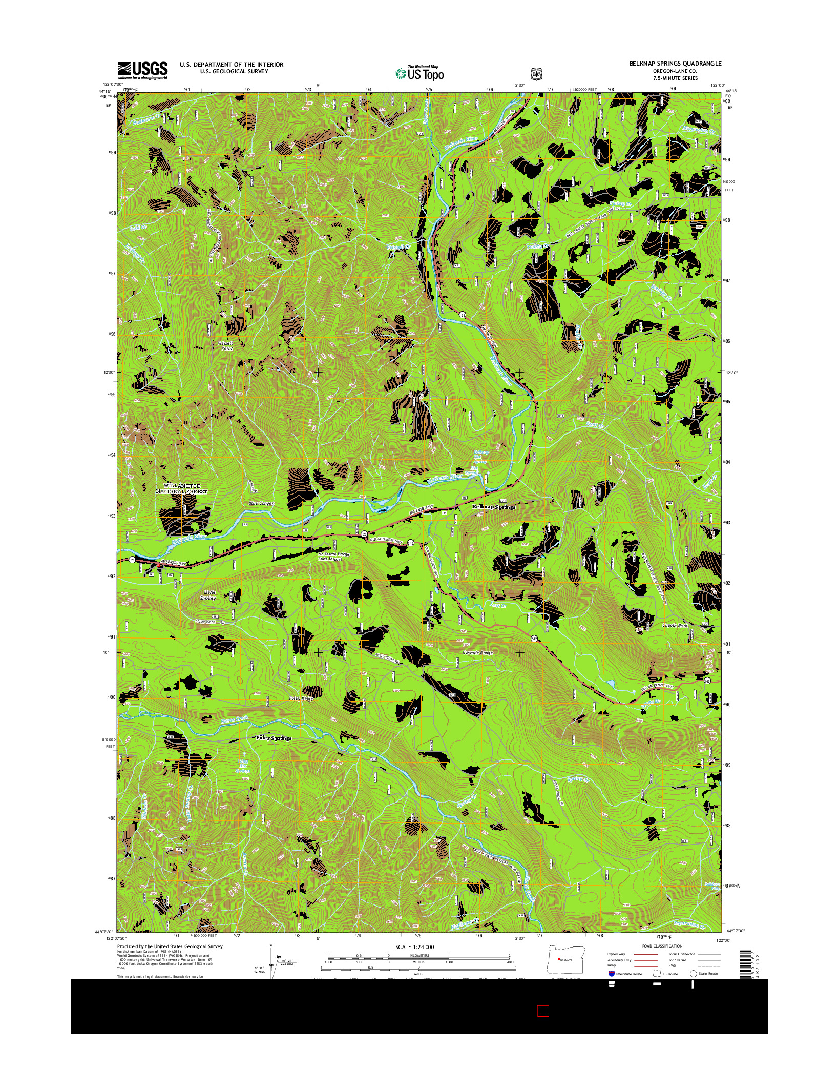 USGS US TOPO 7.5-MINUTE MAP FOR BELKNAP SPRINGS, OR 2014