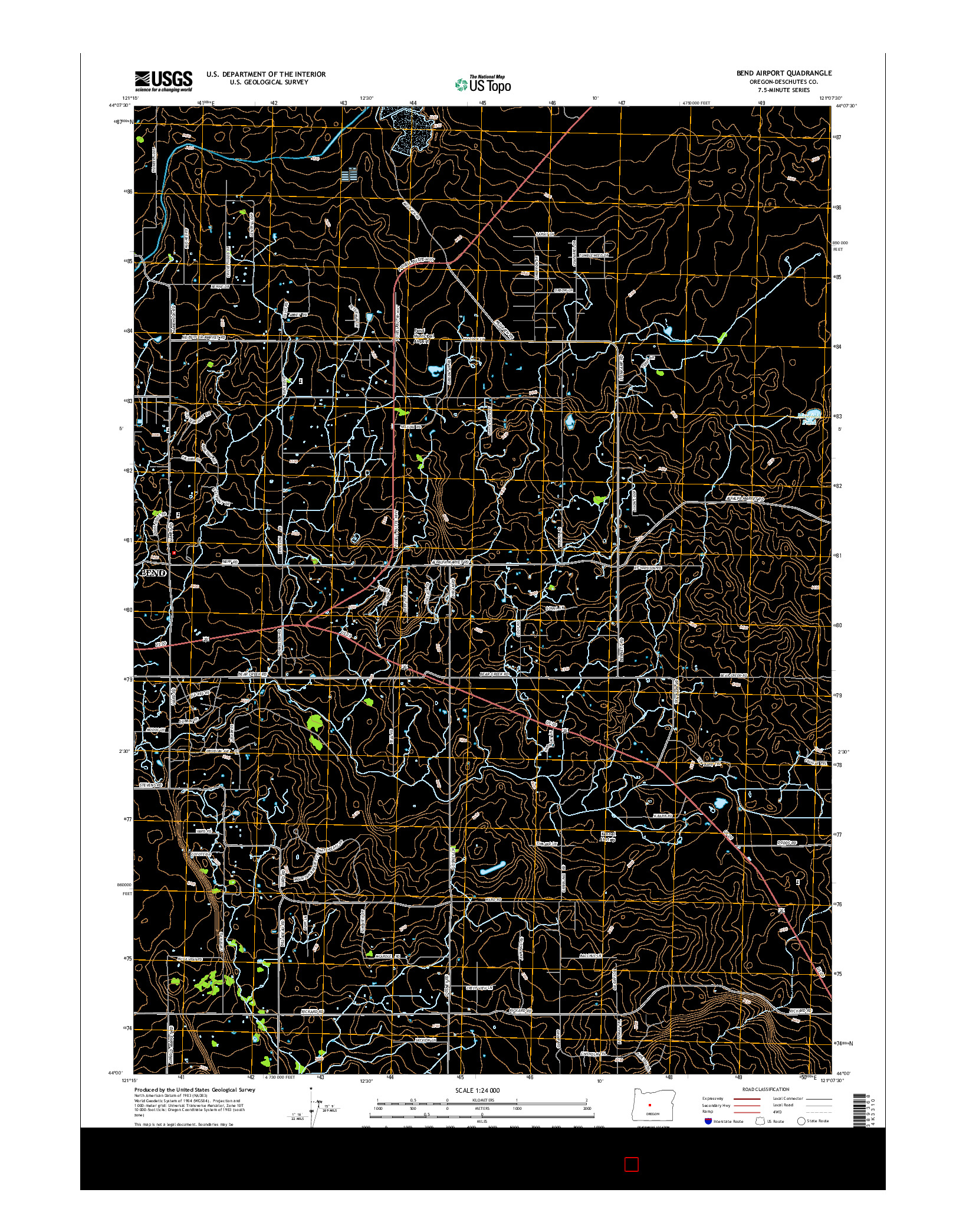 USGS US TOPO 7.5-MINUTE MAP FOR BEND AIRPORT, OR 2014