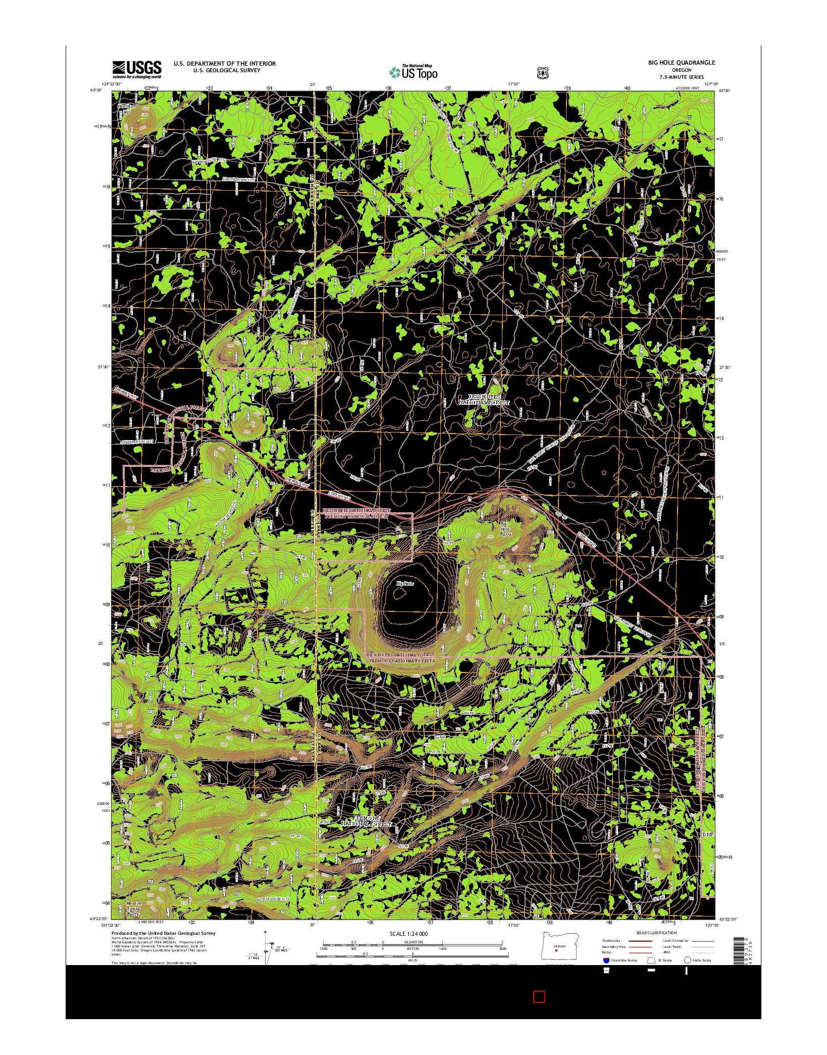 USGS US TOPO 7.5-MINUTE MAP FOR BIG HOLE, OR 2014