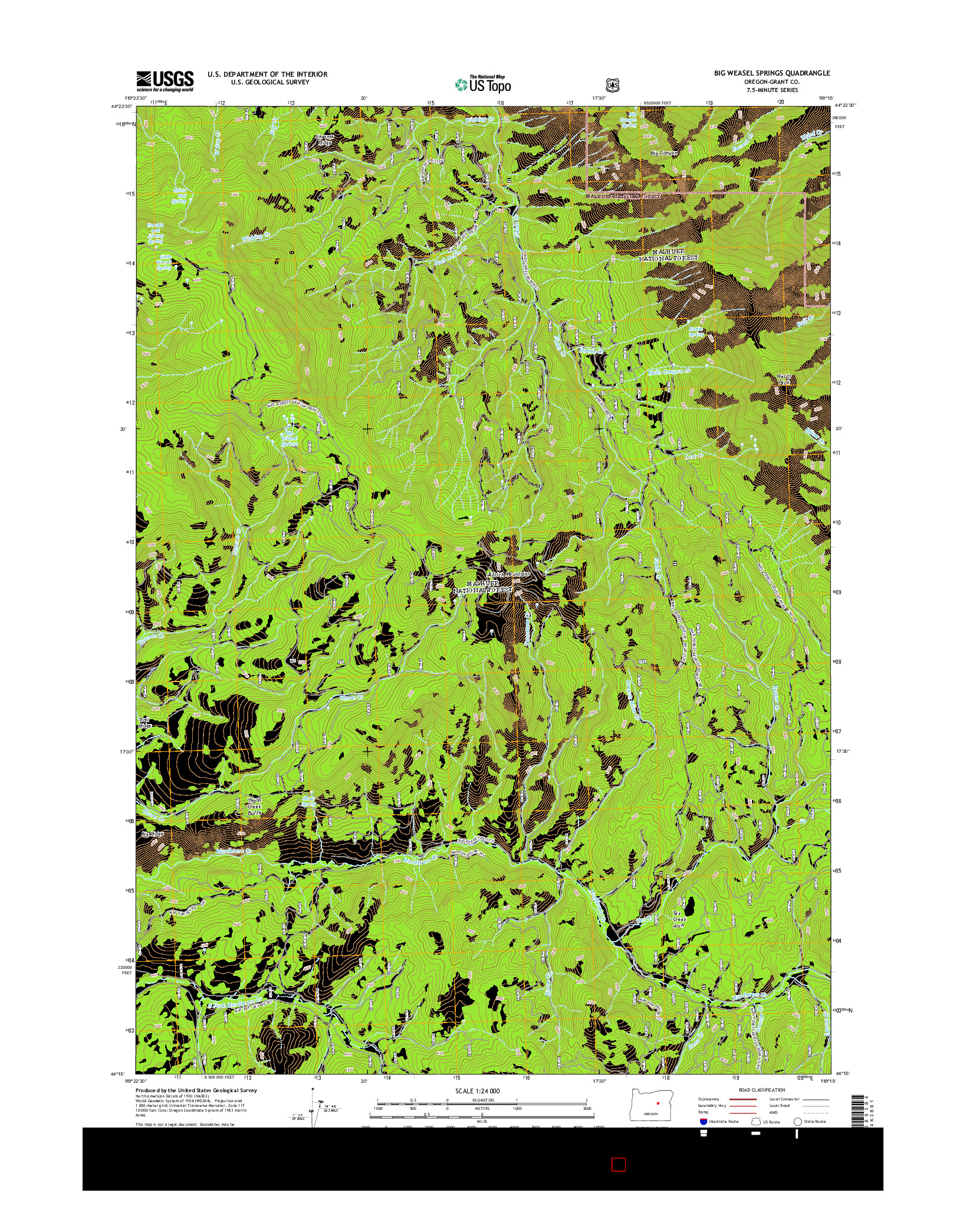 USGS US TOPO 7.5-MINUTE MAP FOR BIG WEASEL SPRINGS, OR 2014