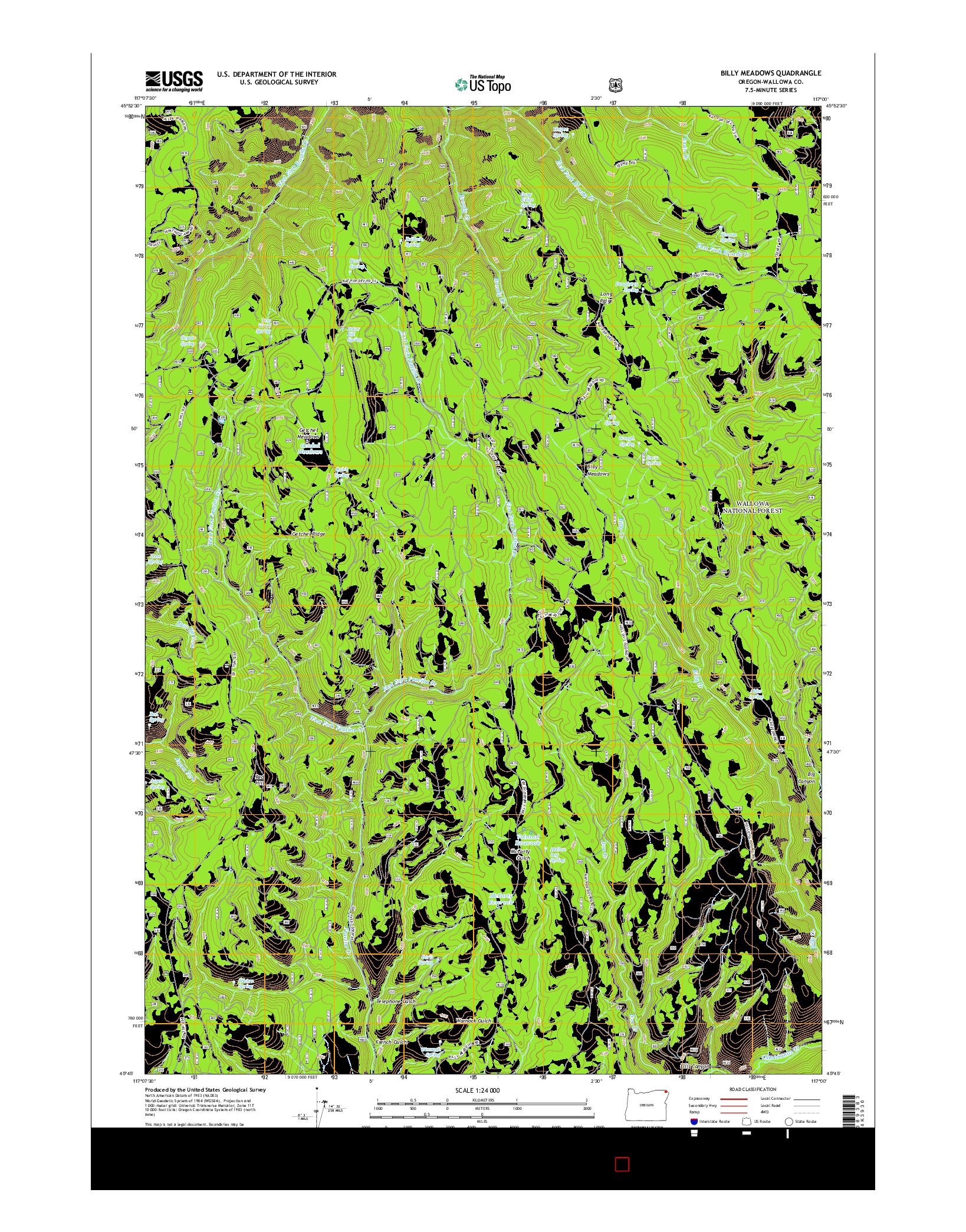 USGS US TOPO 7.5-MINUTE MAP FOR BILLY MEADOWS, OR 2014