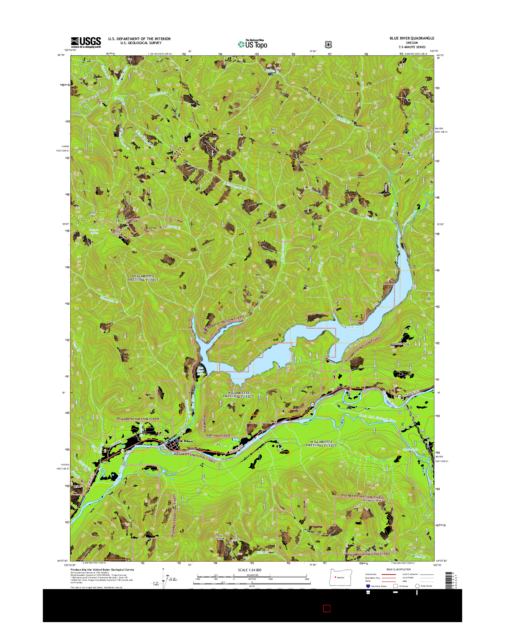 USGS US TOPO 7.5-MINUTE MAP FOR BLUE RIVER, OR 2014