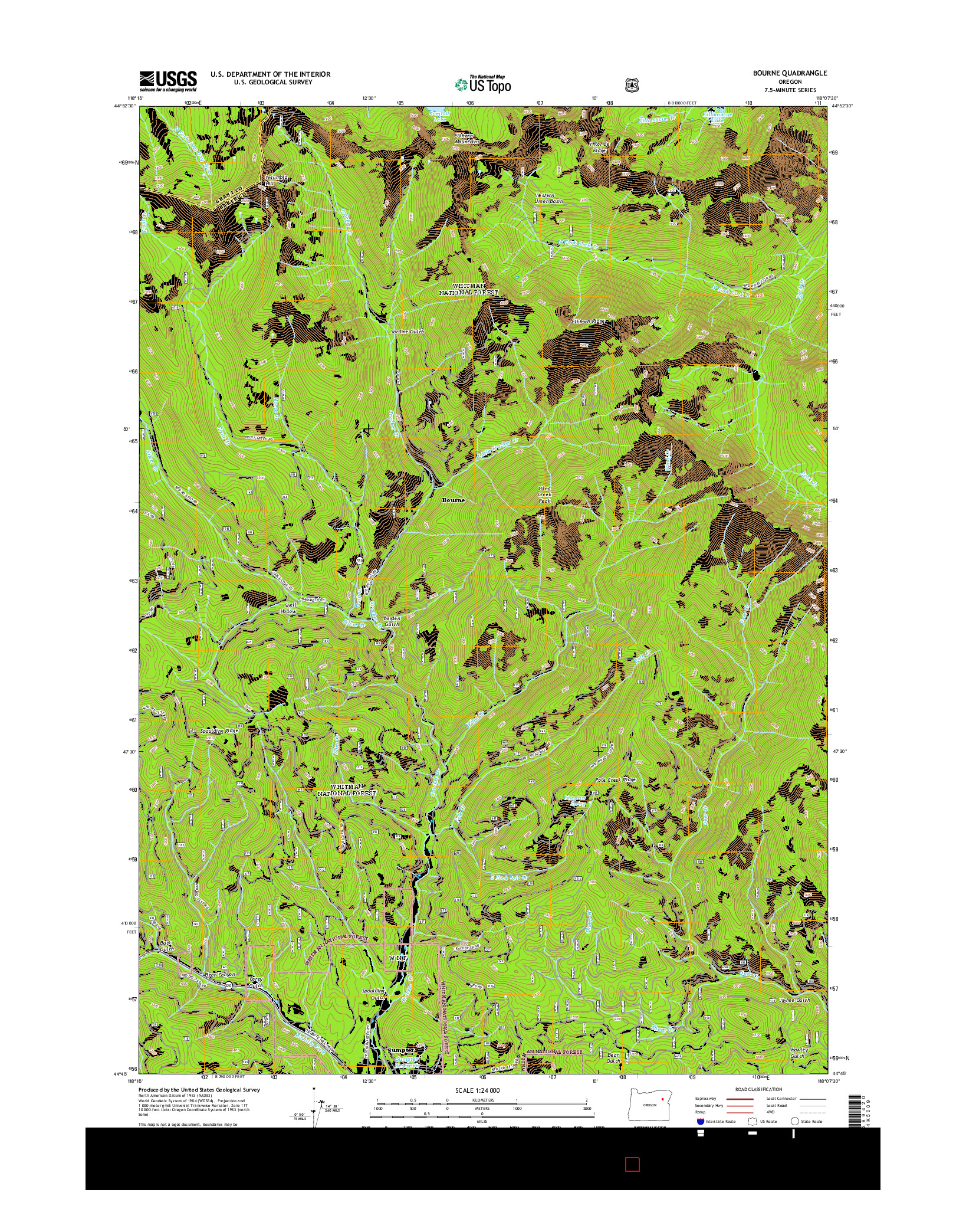 USGS US TOPO 7.5-MINUTE MAP FOR BOURNE, OR 2014