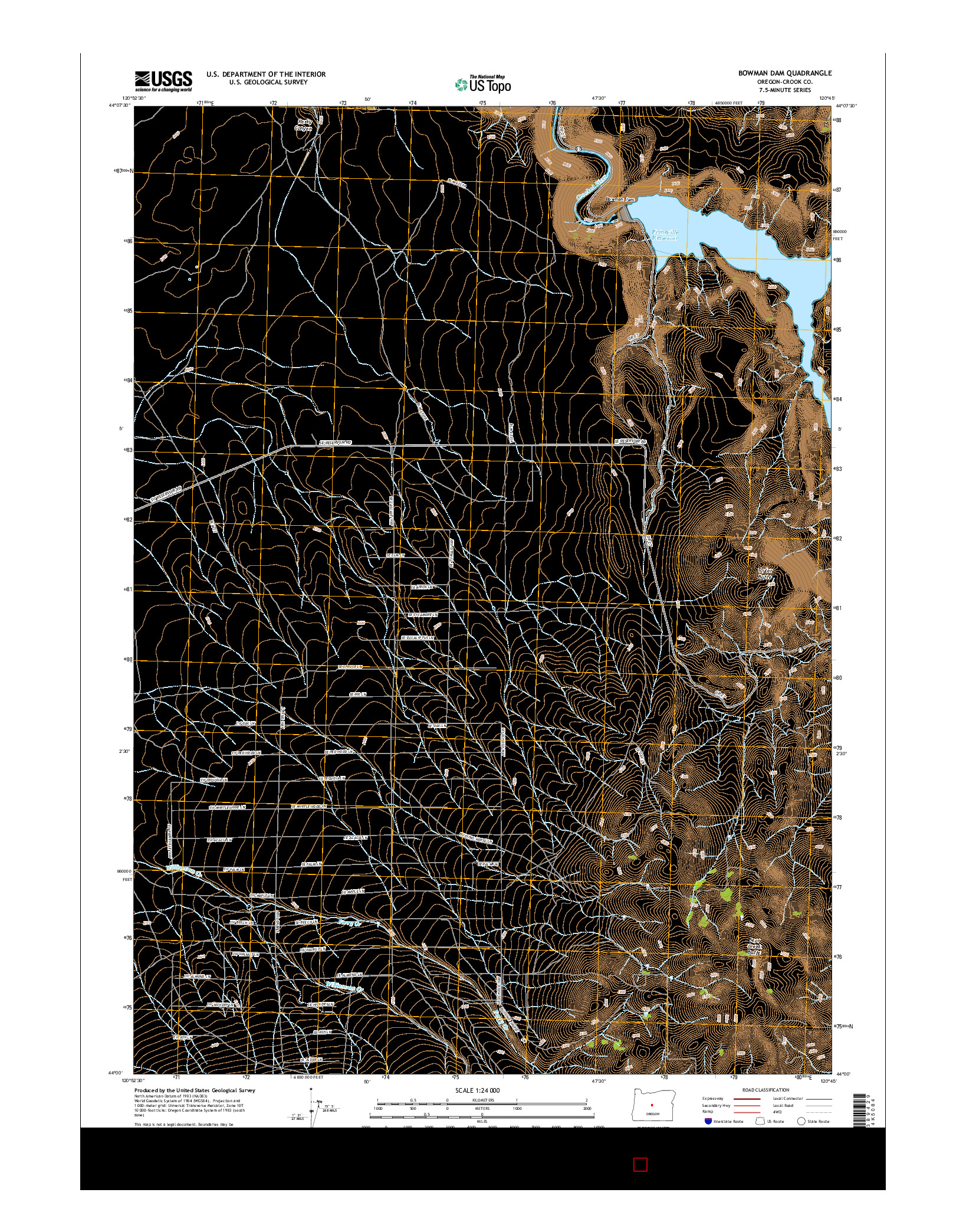 USGS US TOPO 7.5-MINUTE MAP FOR BOWMAN DAM, OR 2014