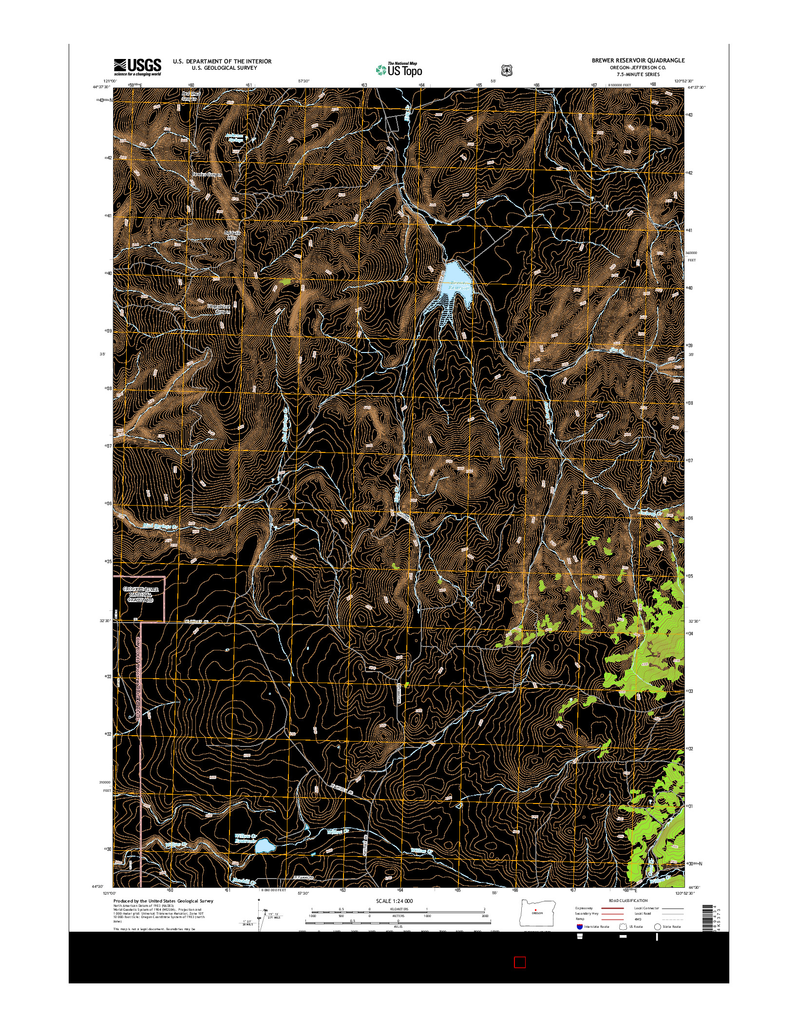 USGS US TOPO 7.5-MINUTE MAP FOR BREWER RESERVOIR, OR 2014
