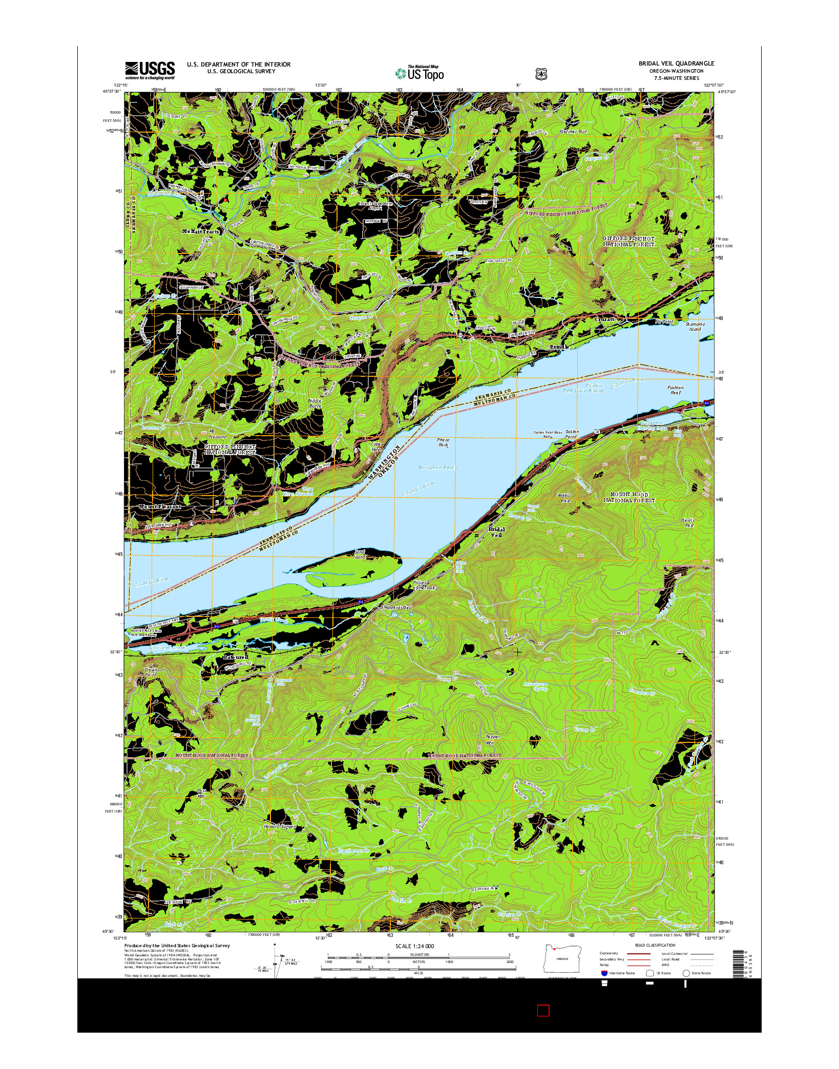 USGS US TOPO 7.5-MINUTE MAP FOR BRIDAL VEIL, OR-WA 2014