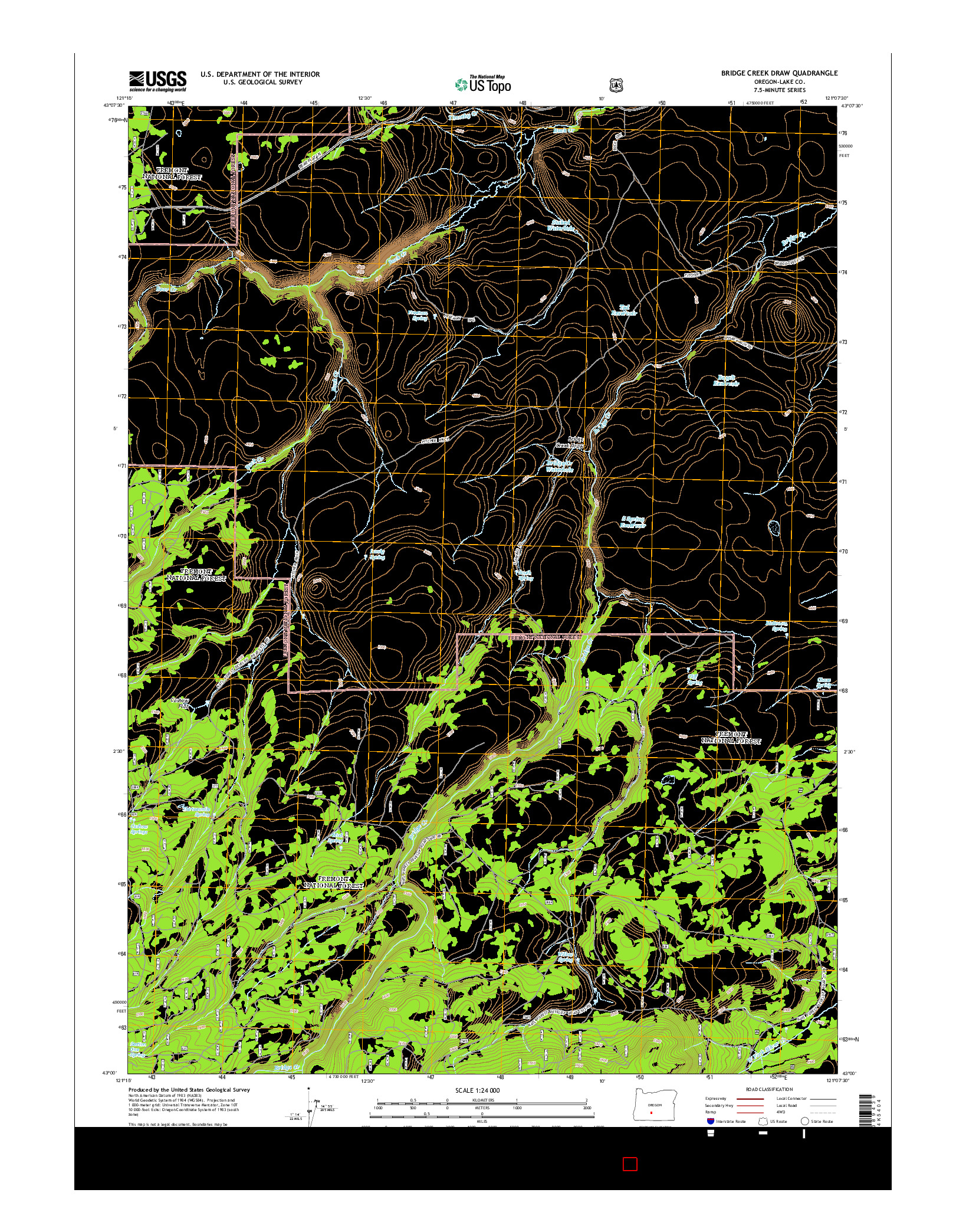 USGS US TOPO 7.5-MINUTE MAP FOR BRIDGE CREEK DRAW, OR 2014