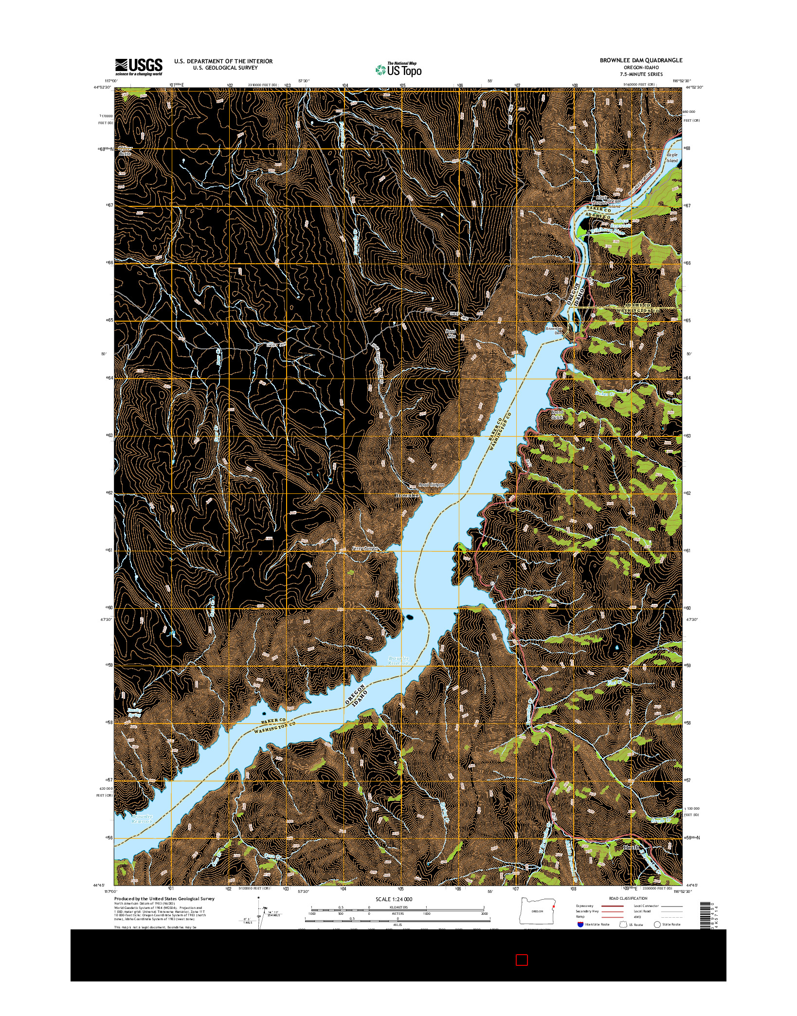 USGS US TOPO 7.5-MINUTE MAP FOR BROWNLEE DAM, OR-ID 2014