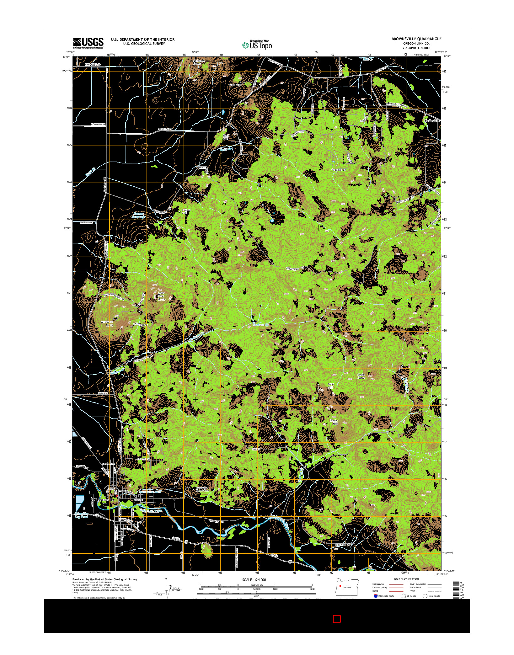 USGS US TOPO 7.5-MINUTE MAP FOR BROWNSVILLE, OR 2014