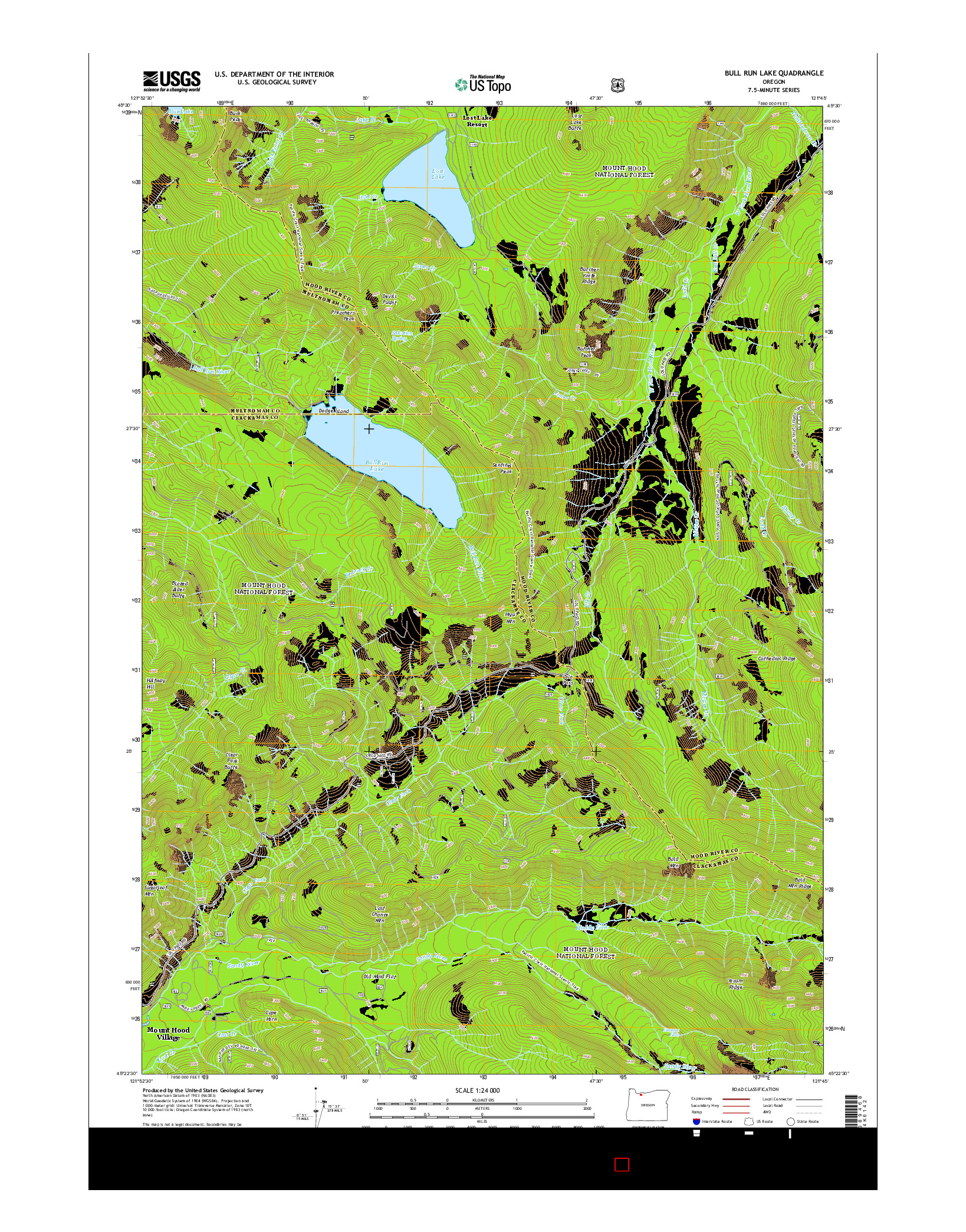 USGS US TOPO 7.5-MINUTE MAP FOR BULL RUN LAKE, OR 2014