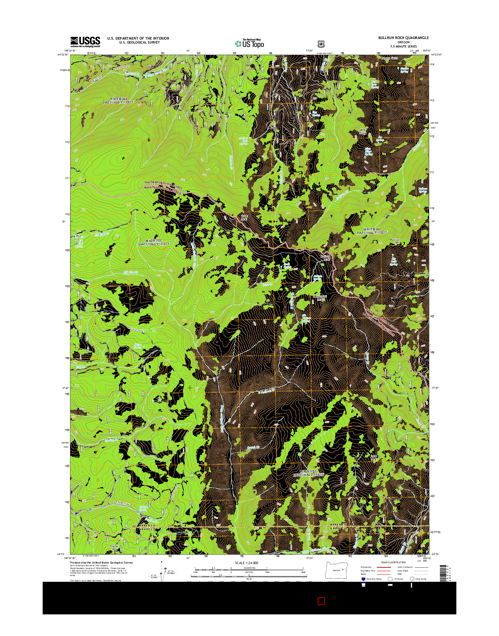 USGS US TOPO 7.5-MINUTE MAP FOR BULLRUN ROCK, OR 2014