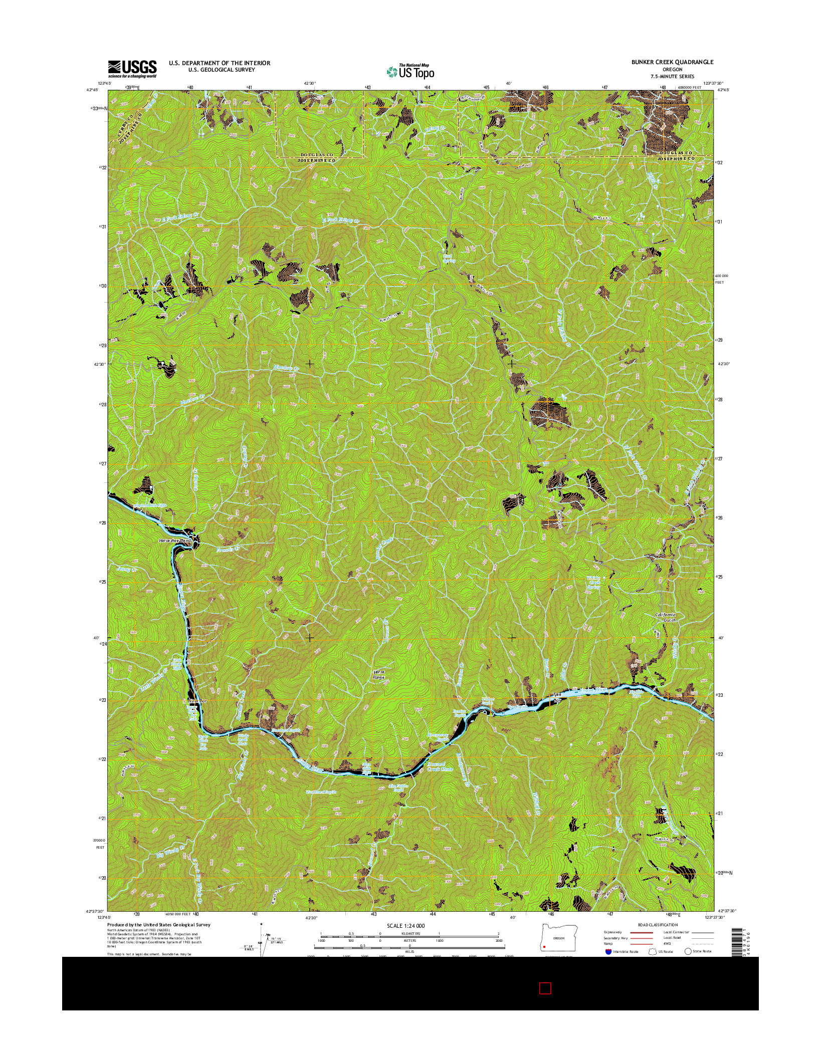 USGS US TOPO 7.5-MINUTE MAP FOR BUNKER CREEK, OR 2014
