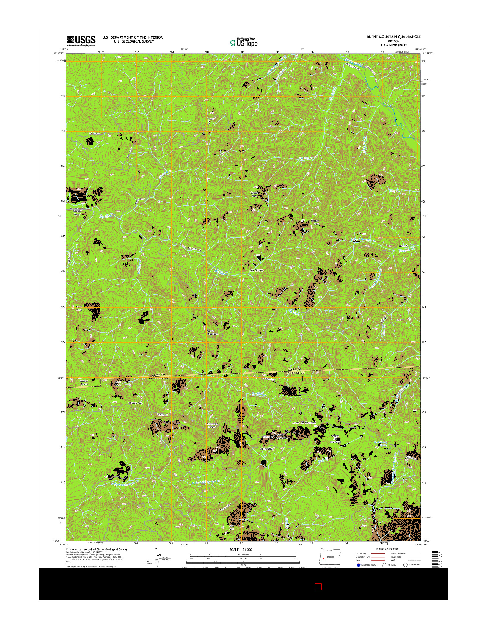 USGS US TOPO 7.5-MINUTE MAP FOR BURNT MOUNTAIN, OR 2014