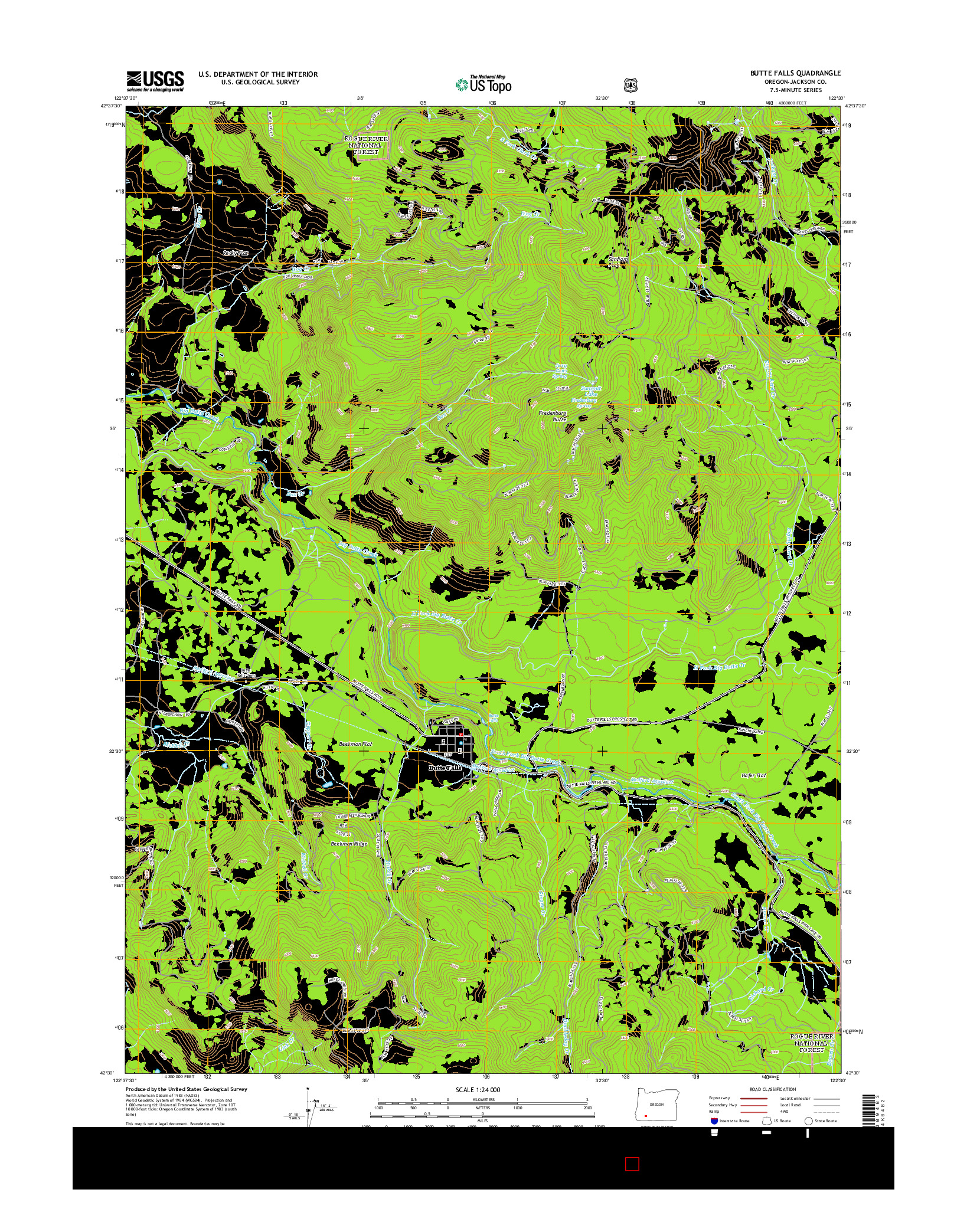 USGS US TOPO 7.5-MINUTE MAP FOR BUTTE FALLS, OR 2014