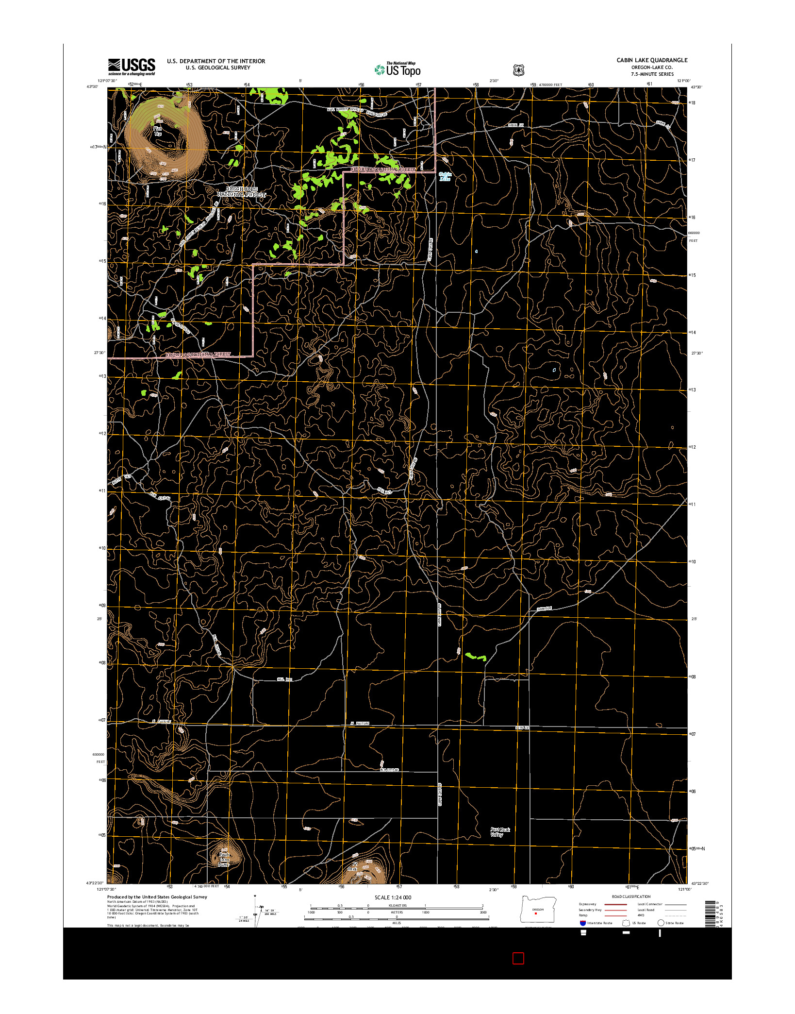 USGS US TOPO 7.5-MINUTE MAP FOR CABIN LAKE, OR 2014