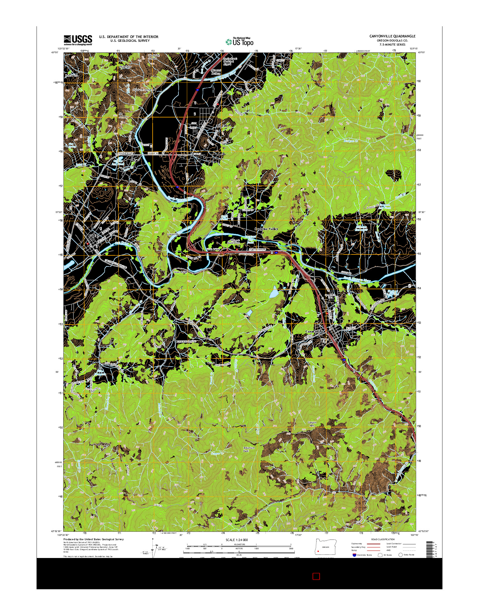 USGS US TOPO 7.5-MINUTE MAP FOR CANYONVILLE, OR 2014