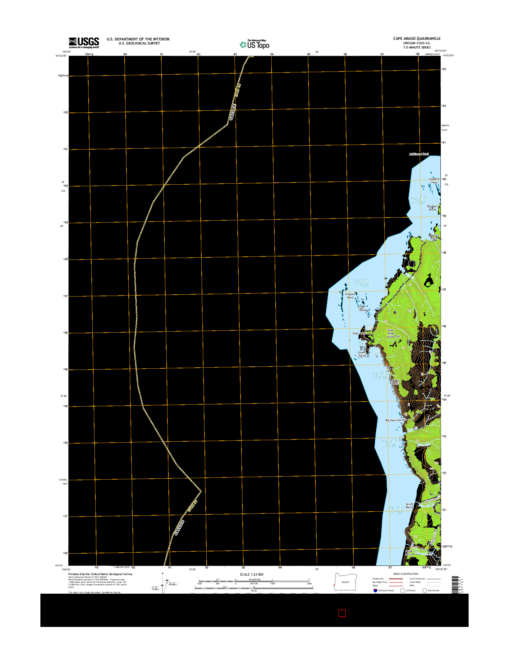 USGS US TOPO 7.5-MINUTE MAP FOR CAPE ARAGO, OR 2014