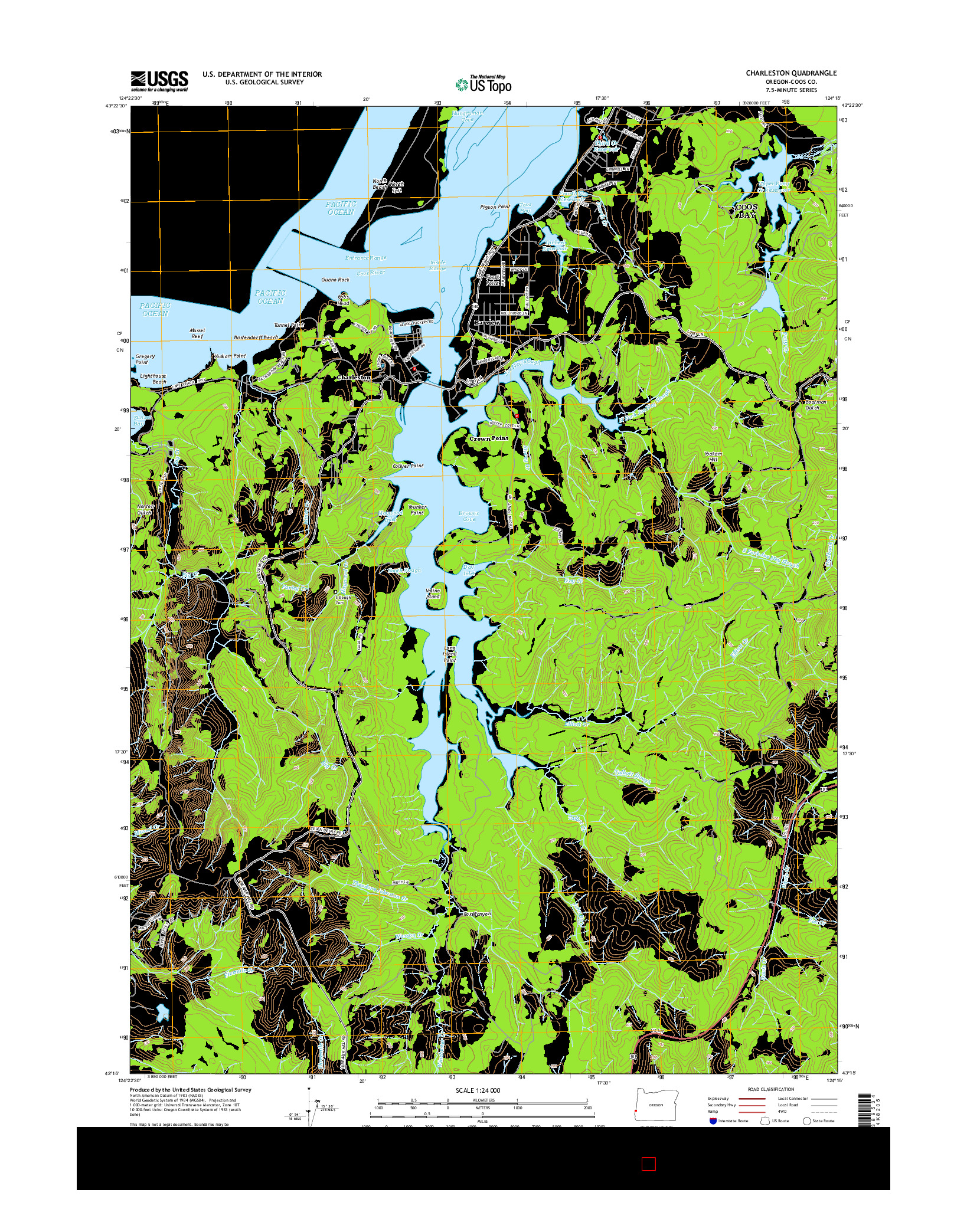 USGS US TOPO 7.5-MINUTE MAP FOR CHARLESTON, OR 2014