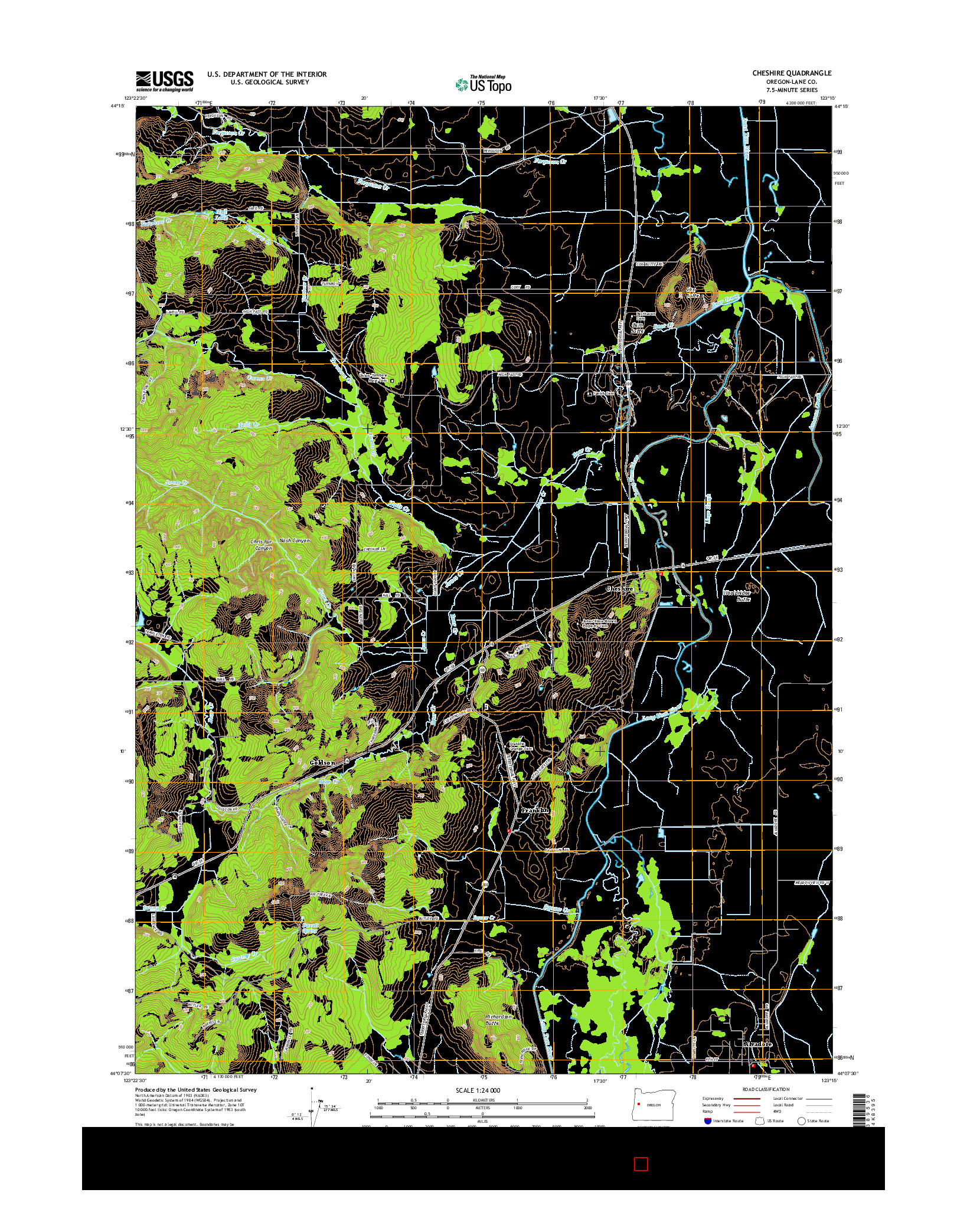 USGS US TOPO 7.5-MINUTE MAP FOR CHESHIRE, OR 2014