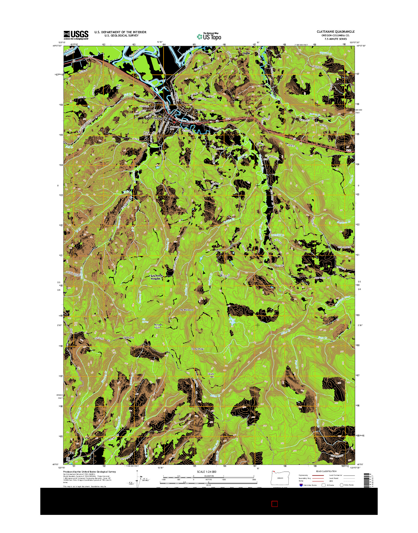 USGS US TOPO 7.5-MINUTE MAP FOR CLATSKANIE, OR 2014