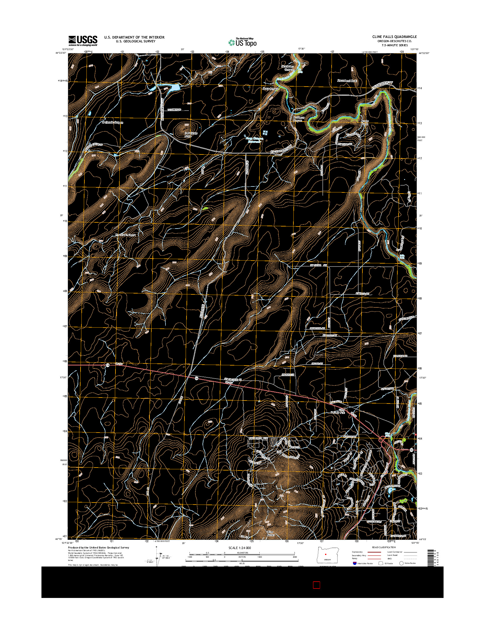 USGS US TOPO 7.5-MINUTE MAP FOR CLINE FALLS, OR 2014