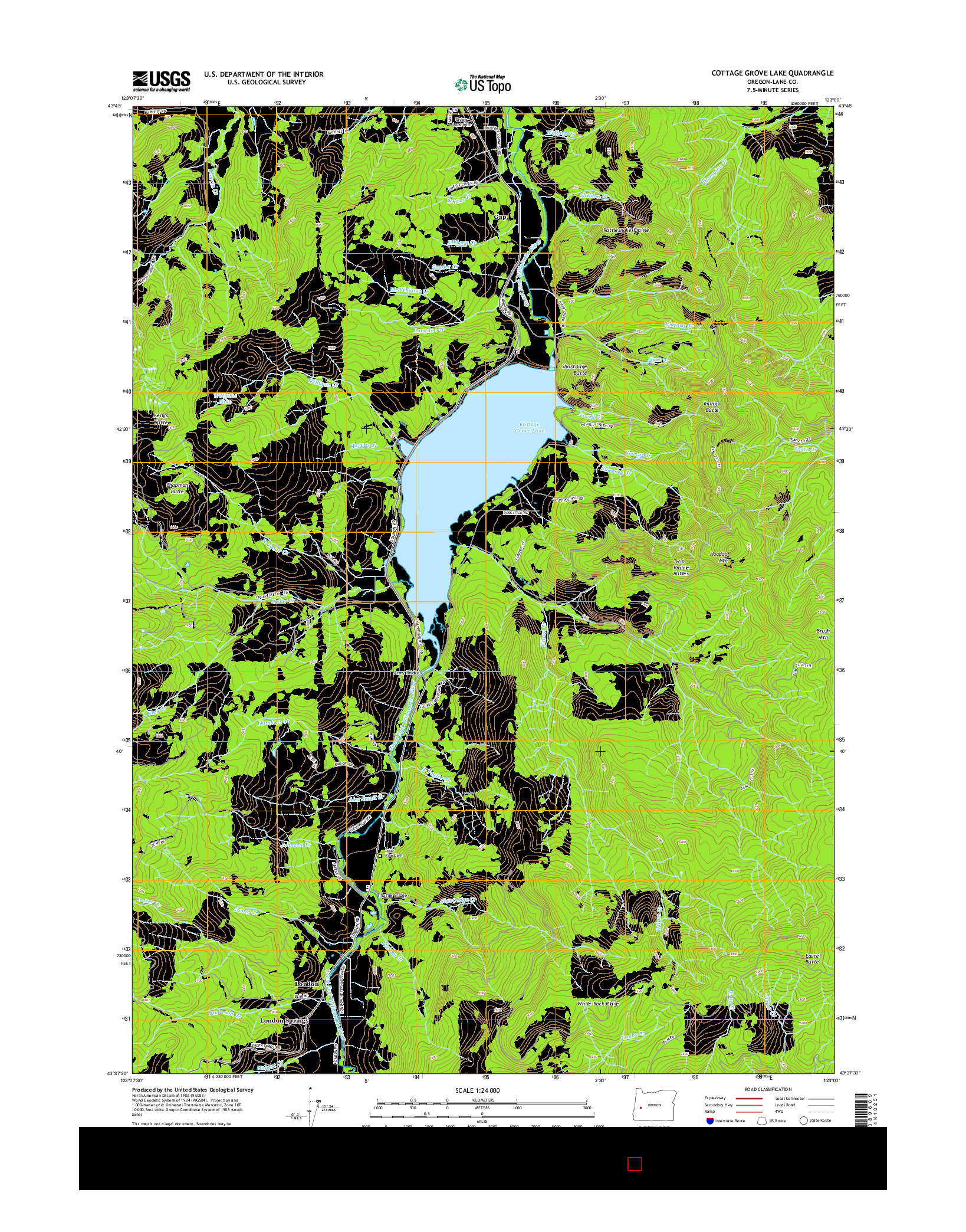 USGS US TOPO 7.5-MINUTE MAP FOR COTTAGE GROVE LAKE, OR 2014