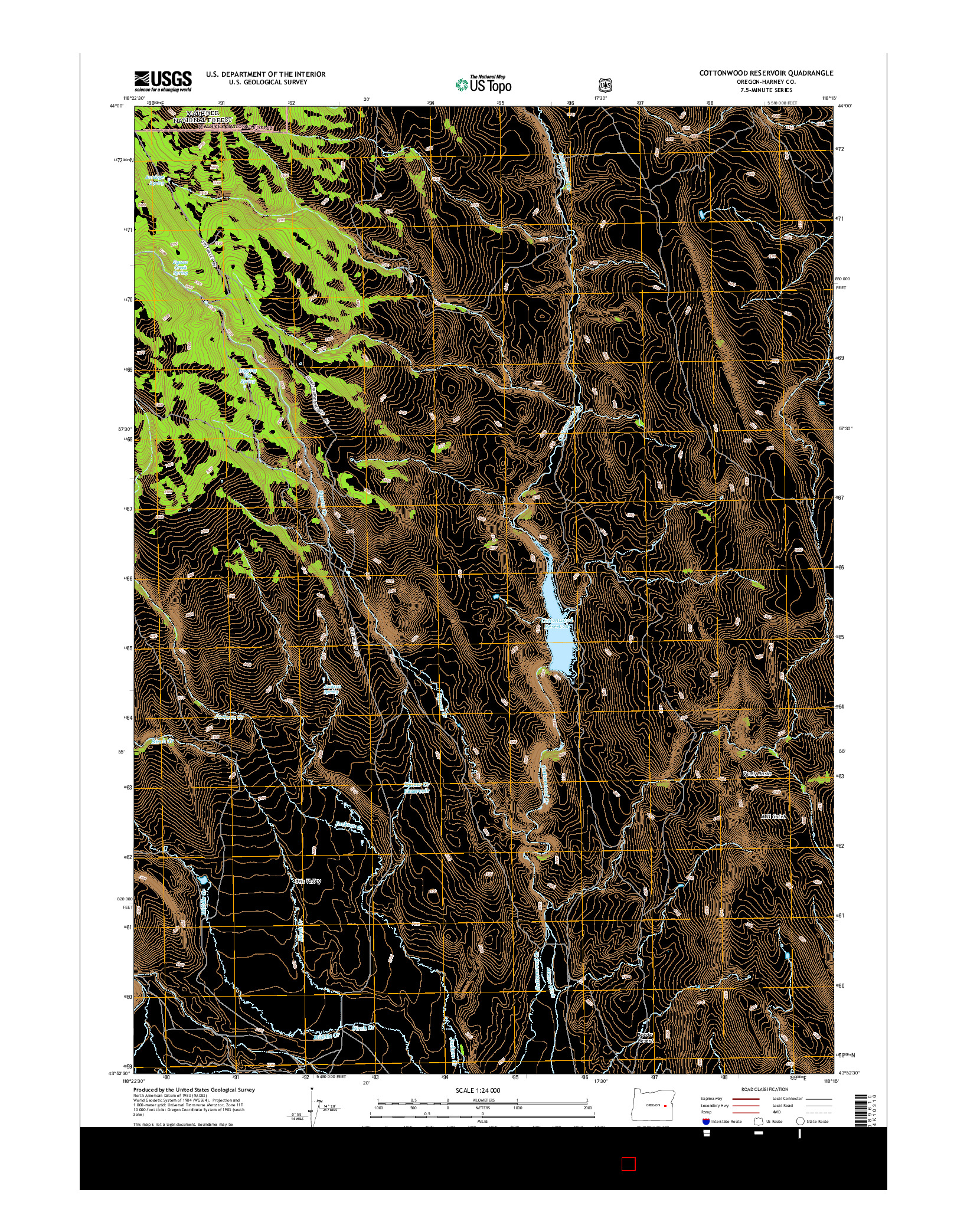 USGS US TOPO 7.5-MINUTE MAP FOR COTTONWOOD RESERVOIR, OR 2014