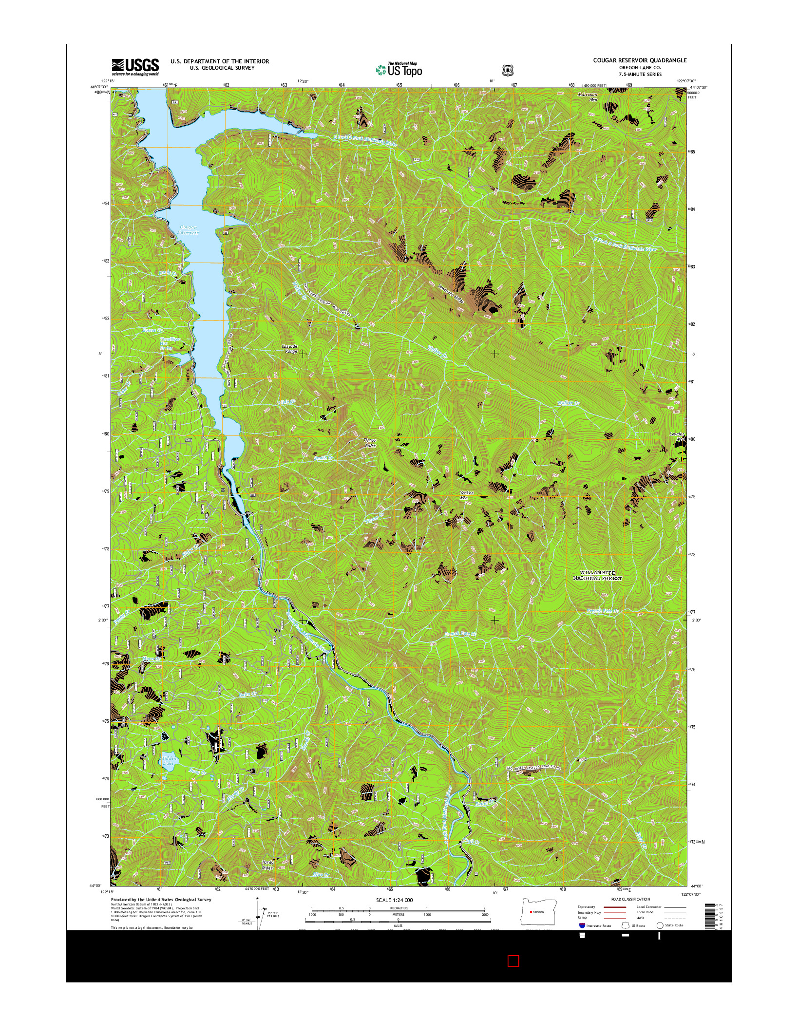 USGS US TOPO 7.5-MINUTE MAP FOR COUGAR RESERVOIR, OR 2014