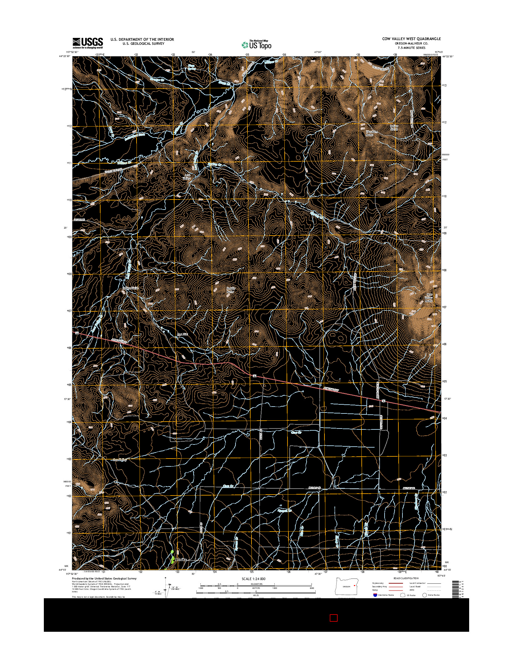 USGS US TOPO 7.5-MINUTE MAP FOR COW VALLEY WEST, OR 2014