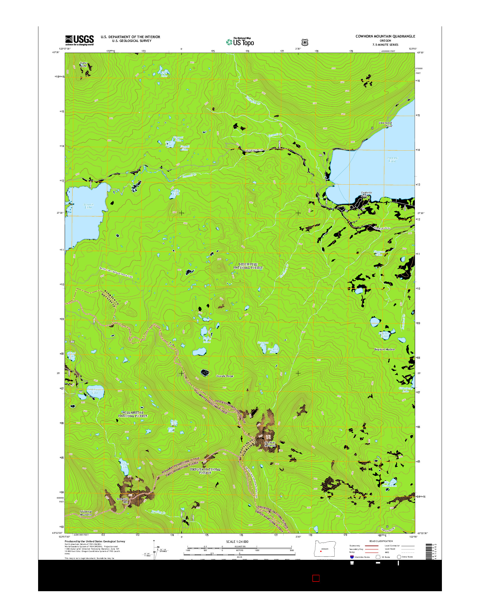 USGS US TOPO 7.5-MINUTE MAP FOR COWHORN MOUNTAIN, OR 2014