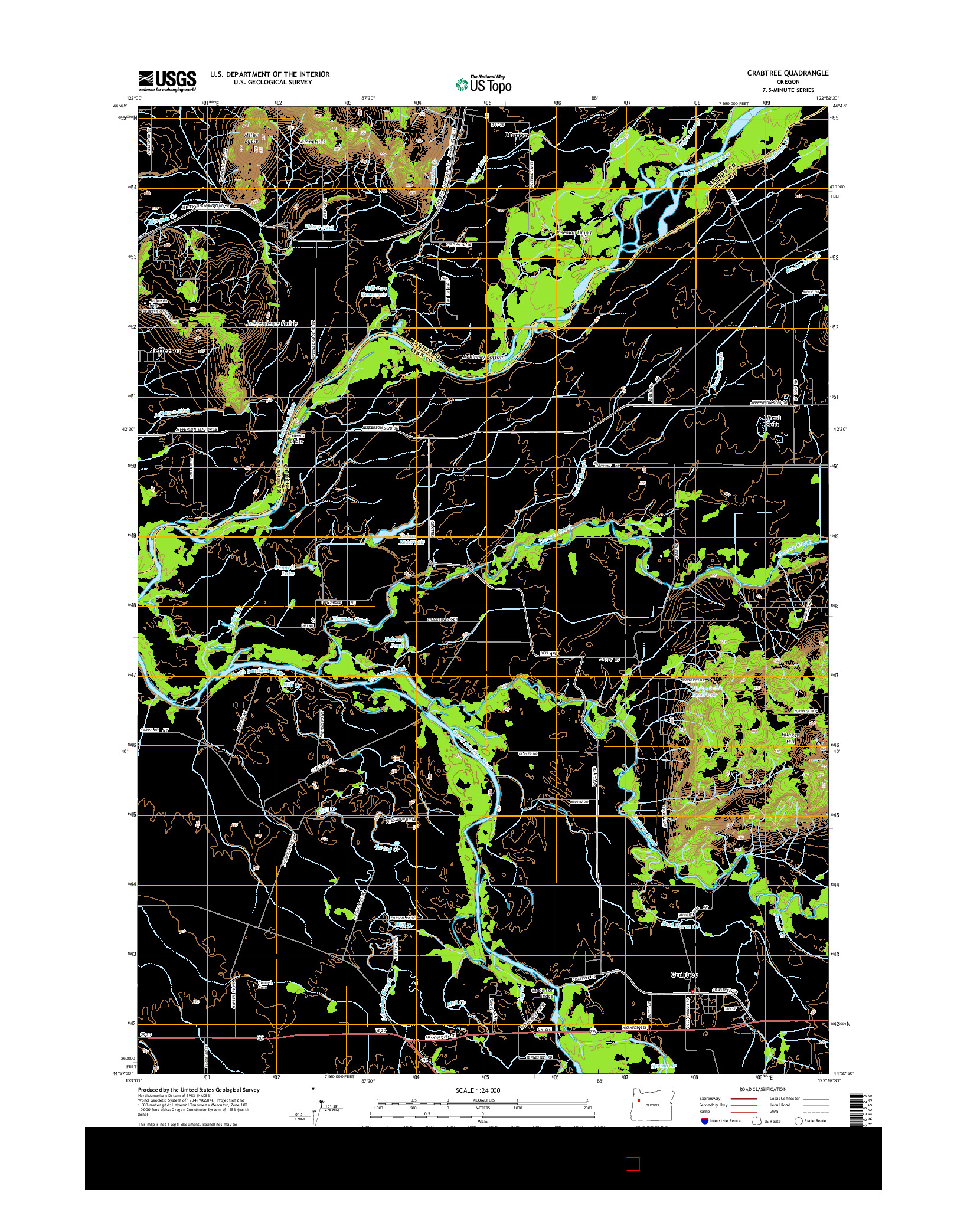 USGS US TOPO 7.5-MINUTE MAP FOR CRABTREE, OR 2014