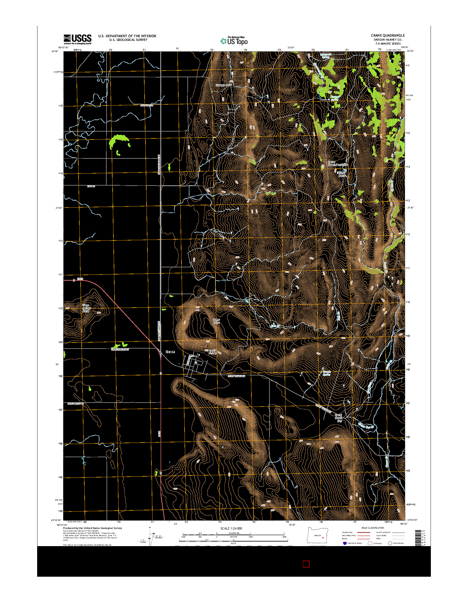 USGS US TOPO 7.5-MINUTE MAP FOR CRANE, OR 2014