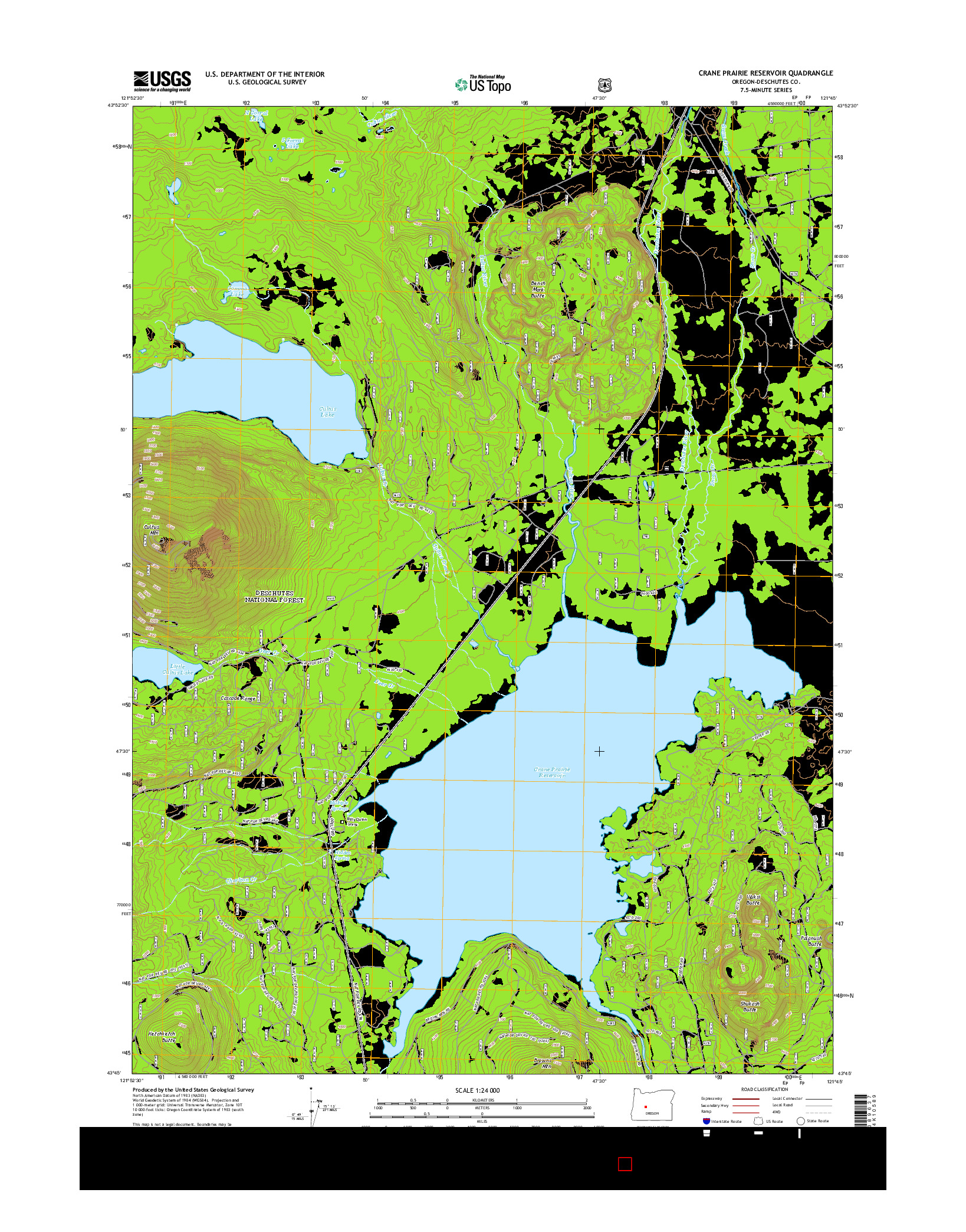 USGS US TOPO 7.5-MINUTE MAP FOR CRANE PRAIRIE RESERVOIR, OR 2014