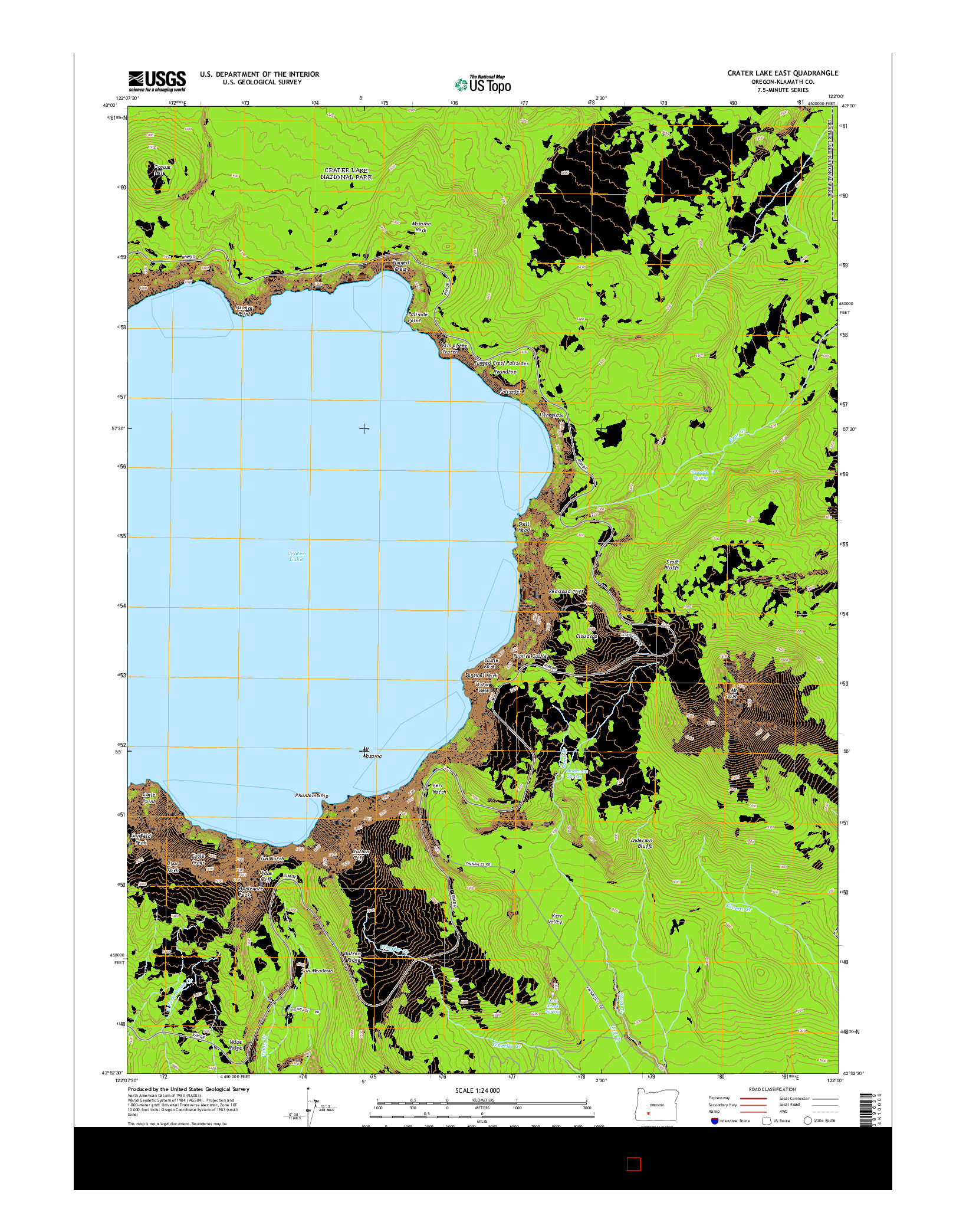 USGS US TOPO 7.5-MINUTE MAP FOR CRATER LAKE EAST, OR 2014