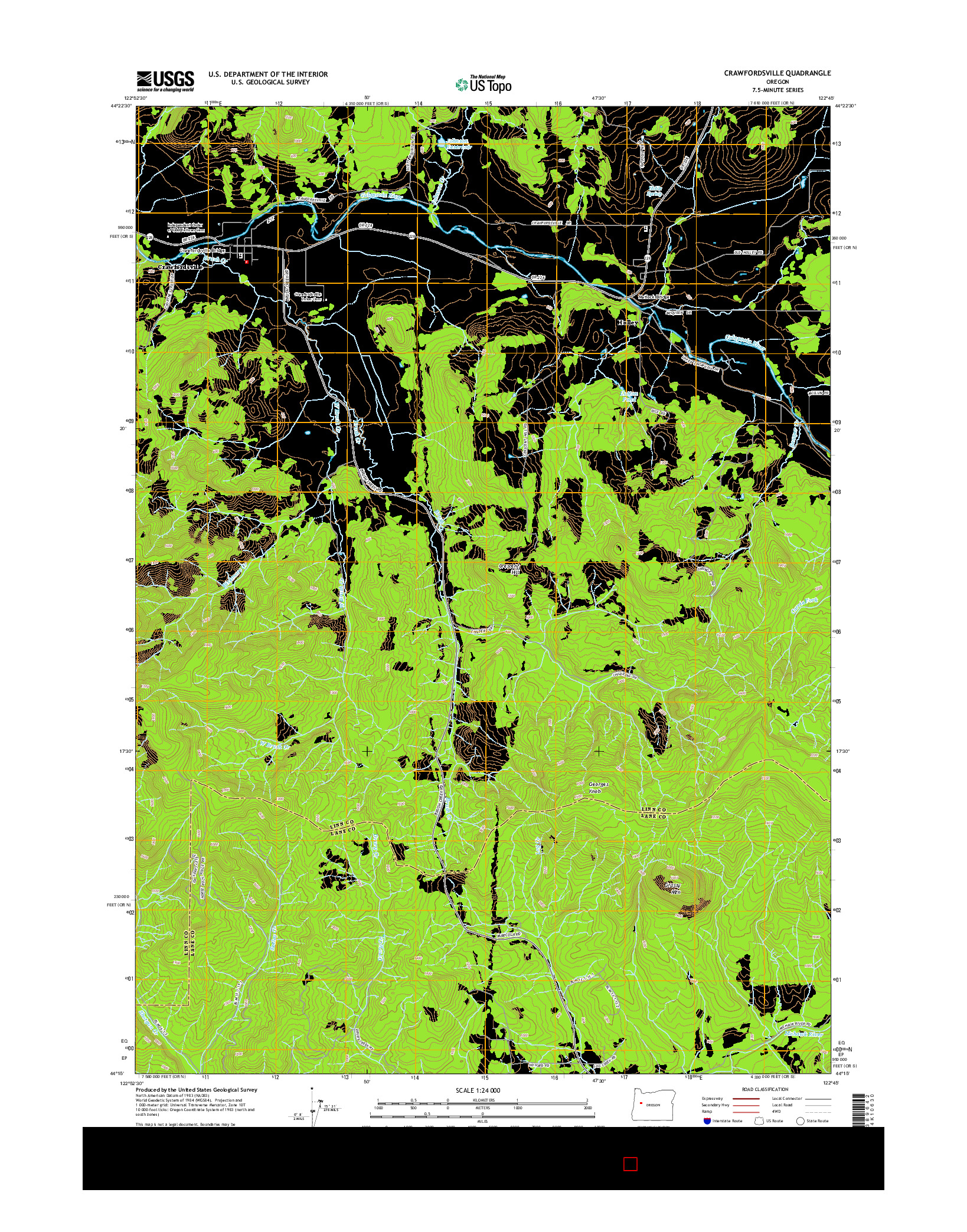 USGS US TOPO 7.5-MINUTE MAP FOR CRAWFORDSVILLE, OR 2014