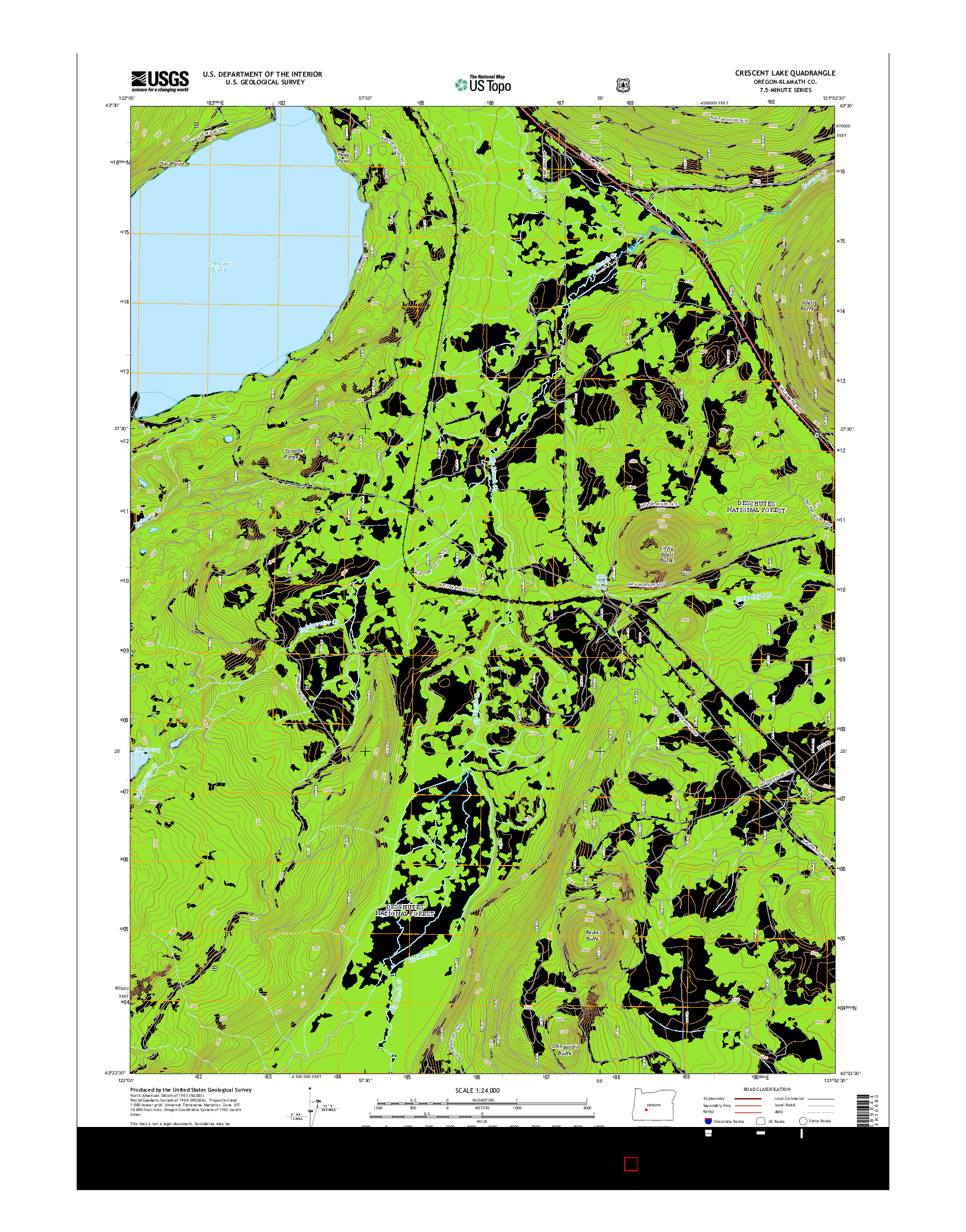 USGS US TOPO 7.5-MINUTE MAP FOR CRESCENT LAKE, OR 2014