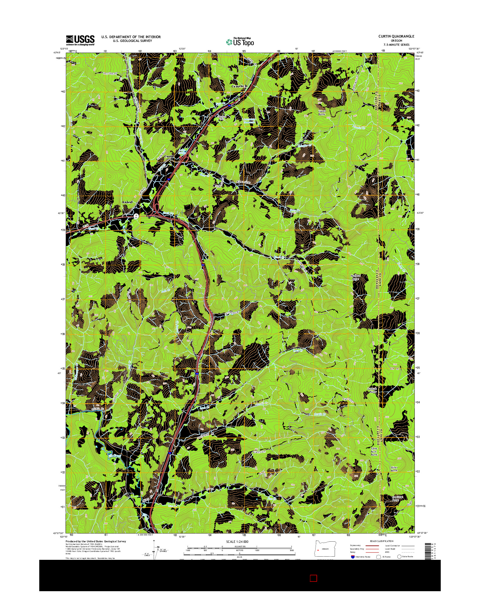 USGS US TOPO 7.5-MINUTE MAP FOR CURTIN, OR 2014