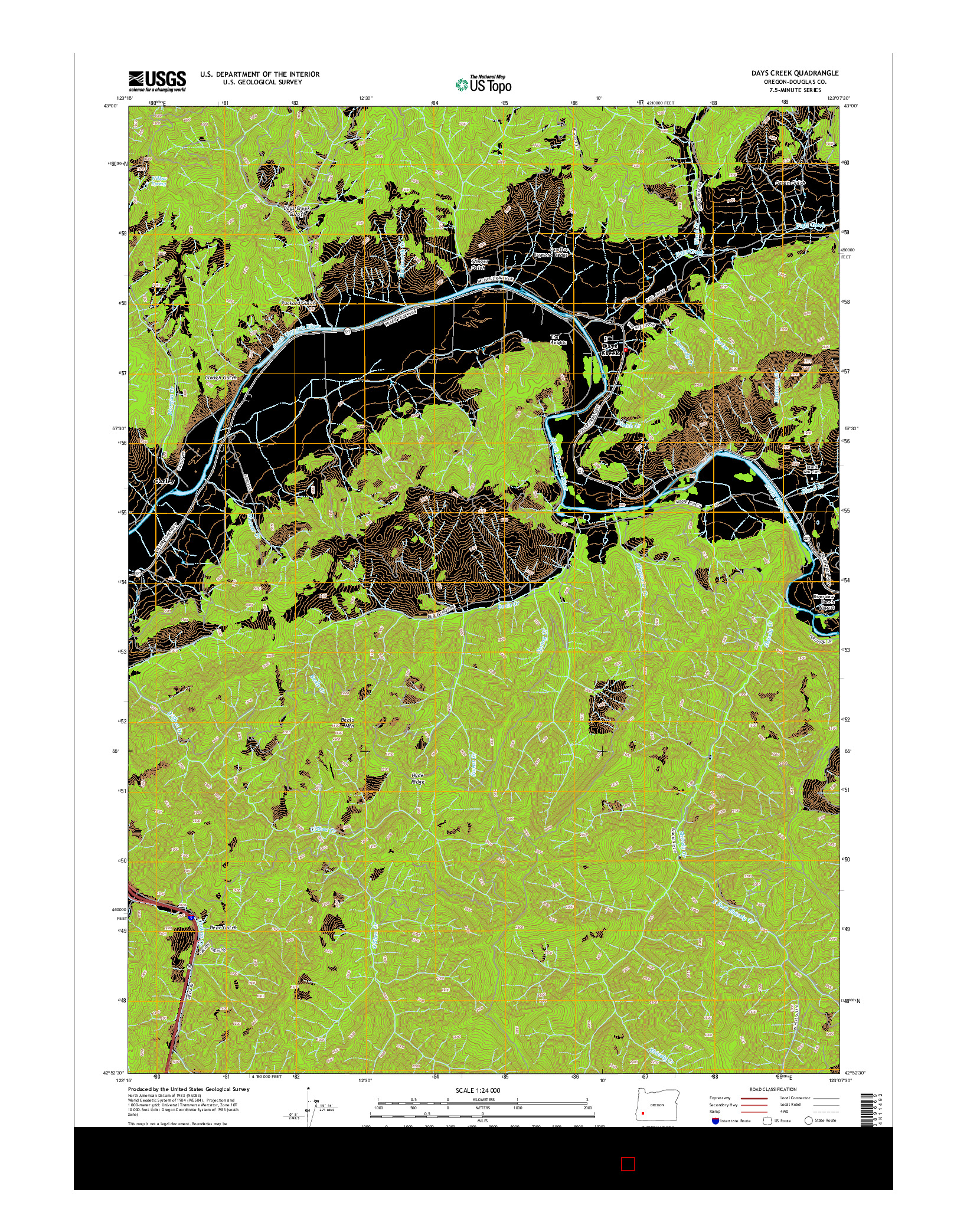 USGS US TOPO 7.5-MINUTE MAP FOR DAYS CREEK, OR 2014