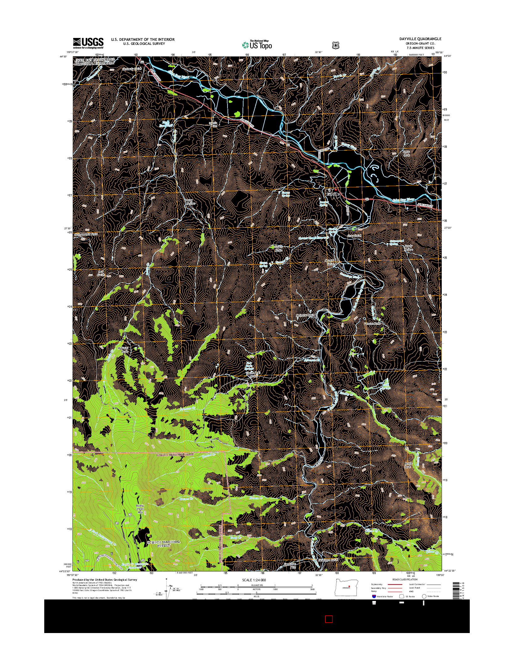 USGS US TOPO 7.5-MINUTE MAP FOR DAYVILLE, OR 2014