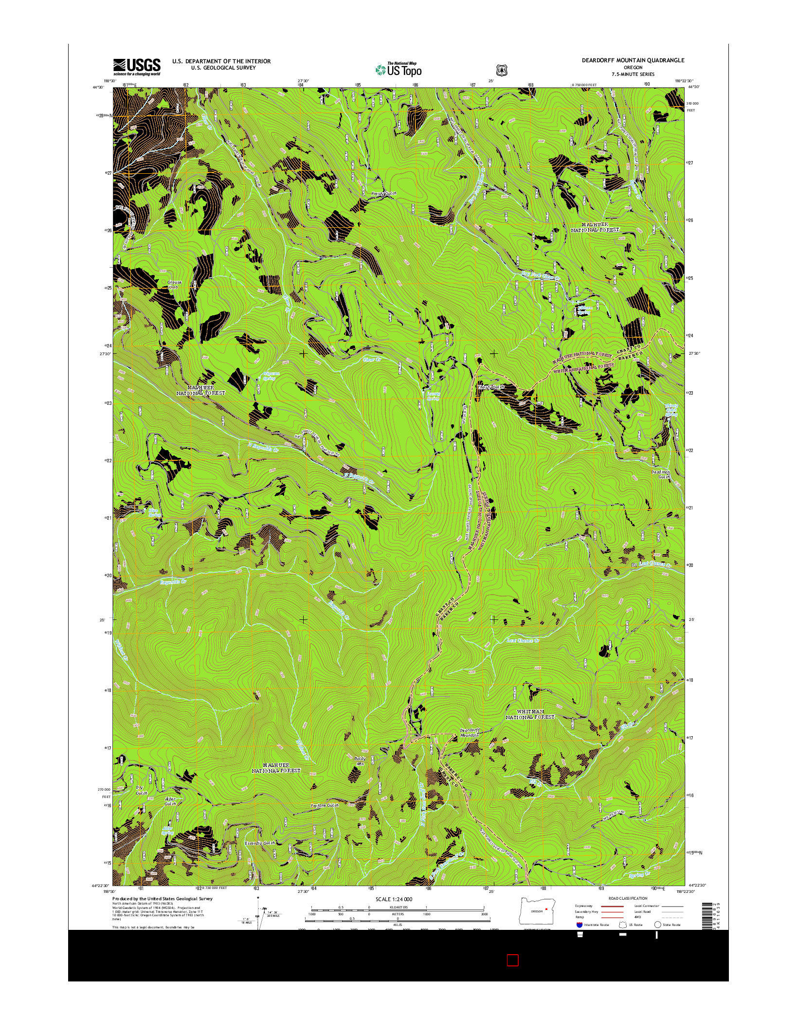 USGS US TOPO 7.5-MINUTE MAP FOR DEARDORFF MOUNTAIN, OR 2014