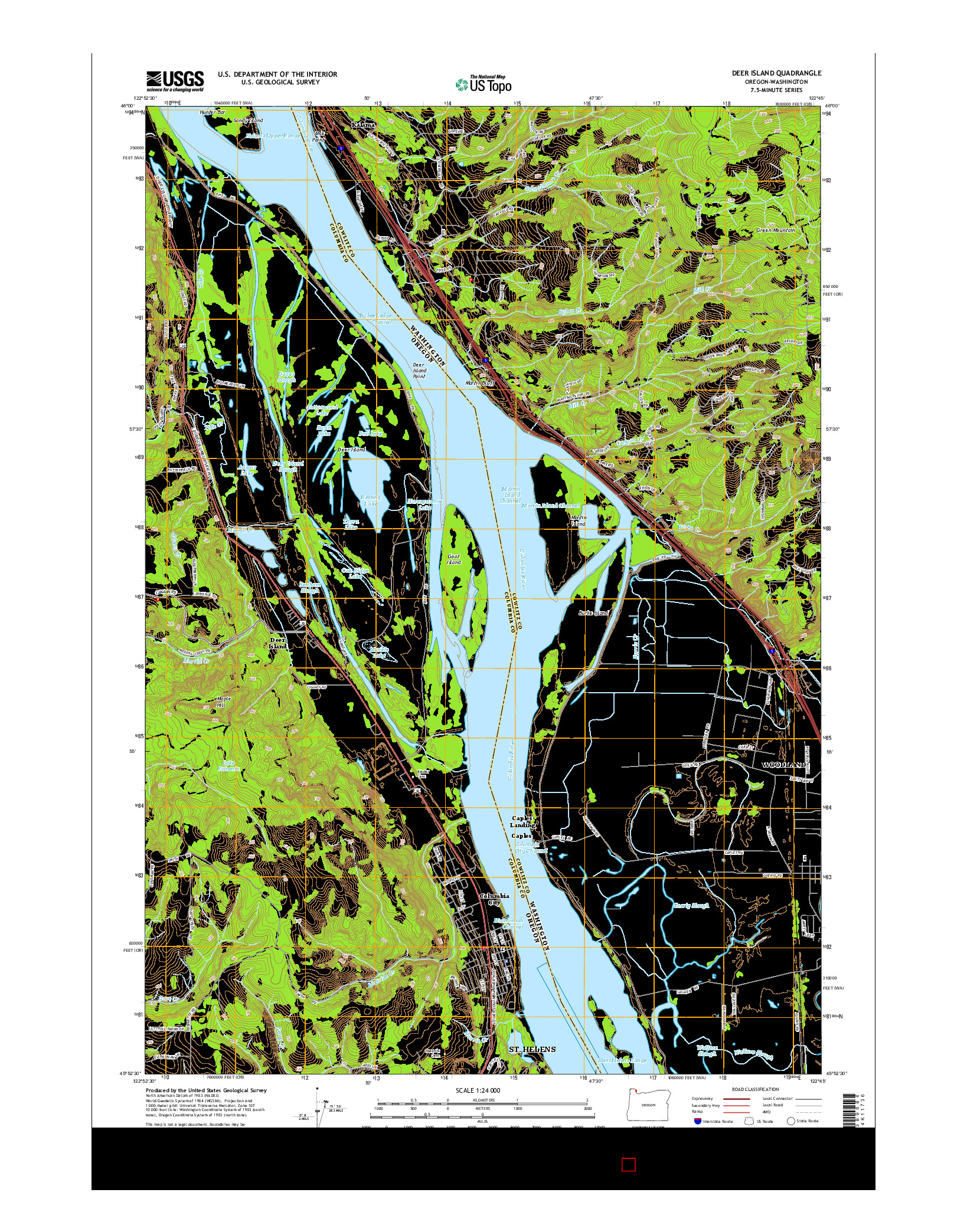 USGS US TOPO 7.5-MINUTE MAP FOR DEER ISLAND, OR-WA 2014
