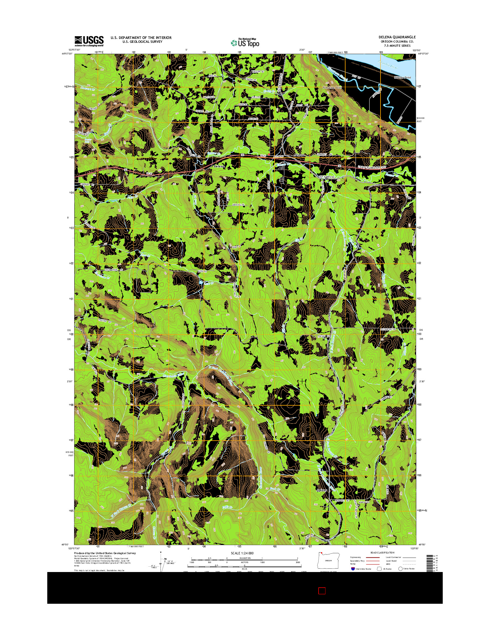 USGS US TOPO 7.5-MINUTE MAP FOR DELENA, OR 2014