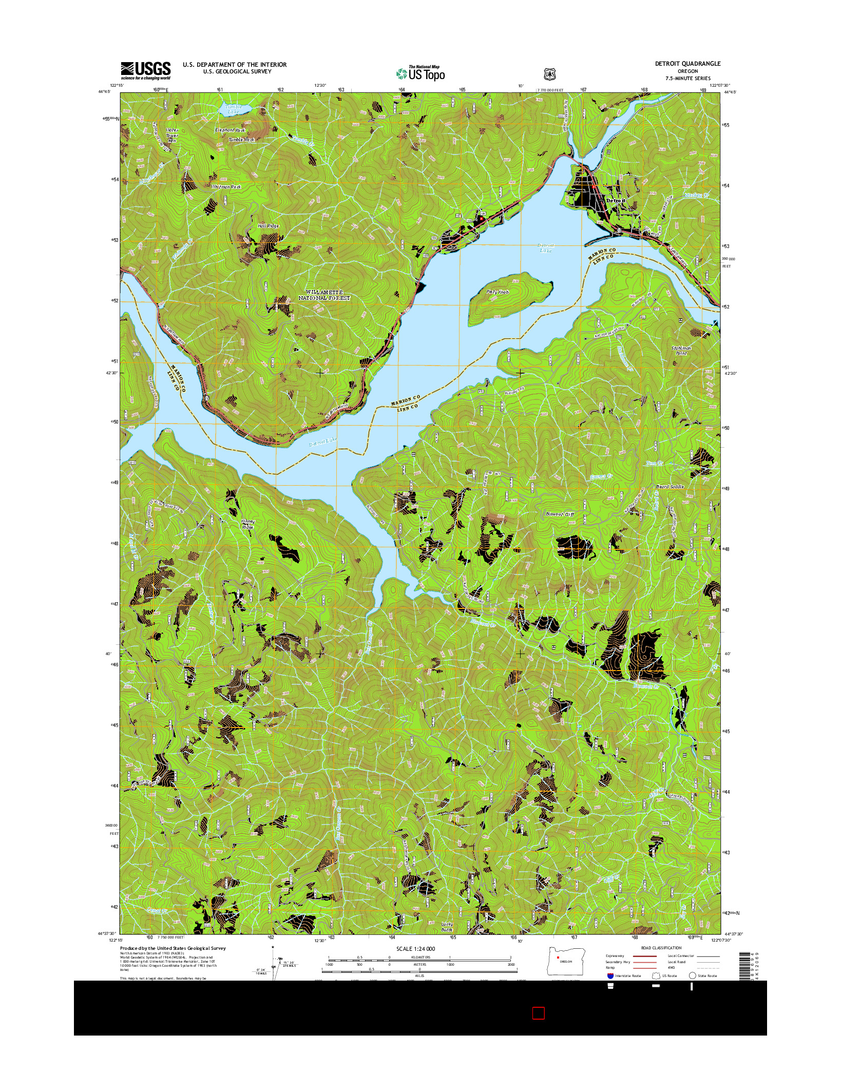 USGS US TOPO 7.5-MINUTE MAP FOR DETROIT, OR 2014