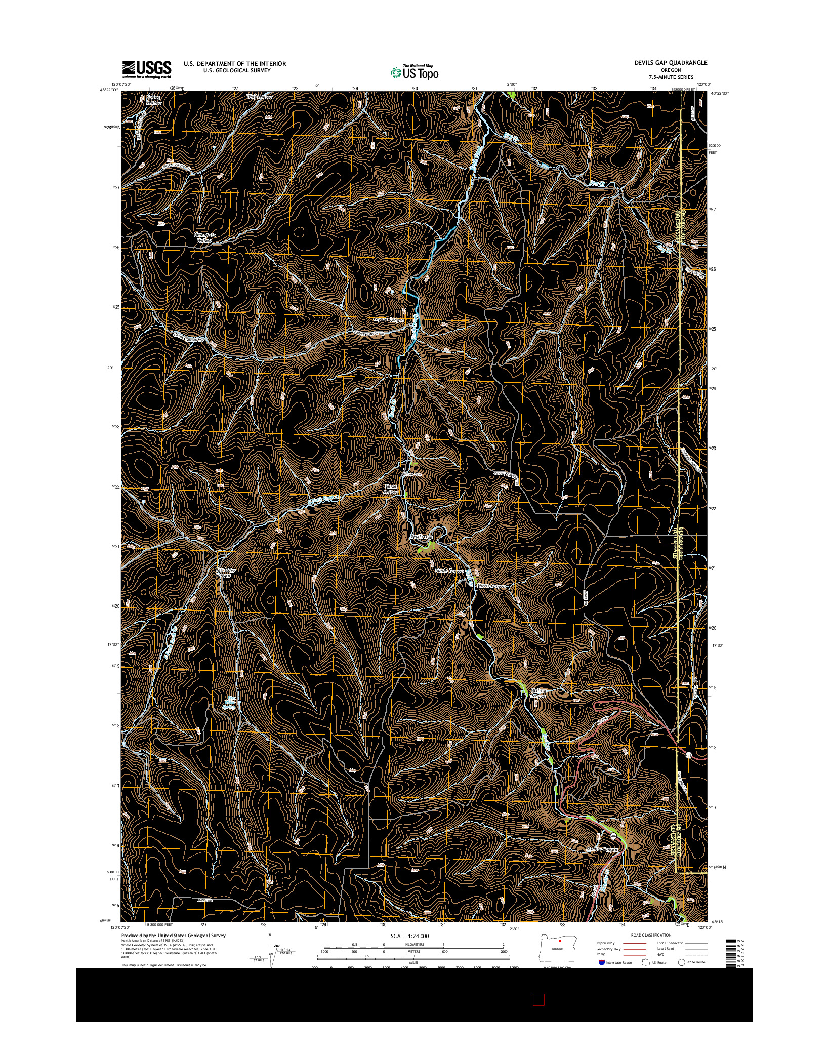 USGS US TOPO 7.5-MINUTE MAP FOR DEVILS GAP, OR 2014